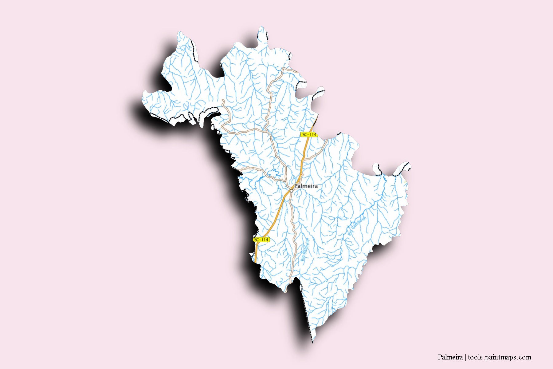 Palmeira neighborhoods and villages map with 3D shadow effect