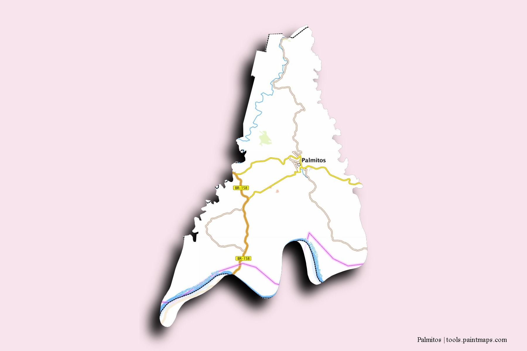 Palmitos neighborhoods and villages map with 3D shadow effect