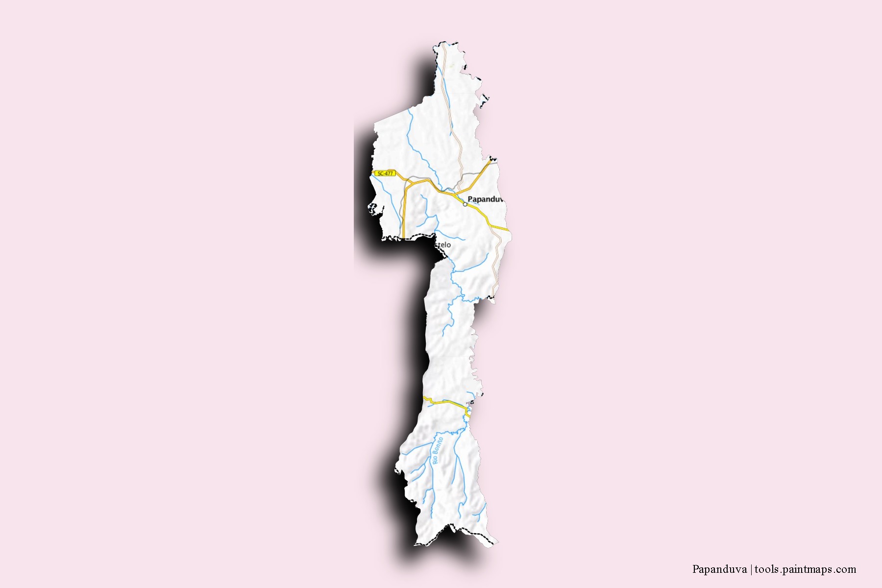 Papanduva neighborhoods and villages map with 3D shadow effect