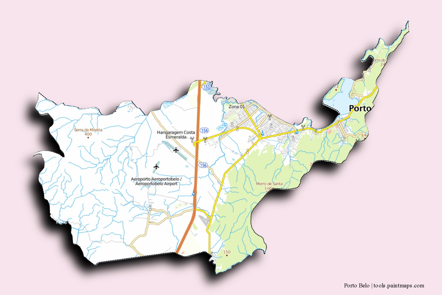 Porto Belo neighborhoods and villages map with 3D shadow effect