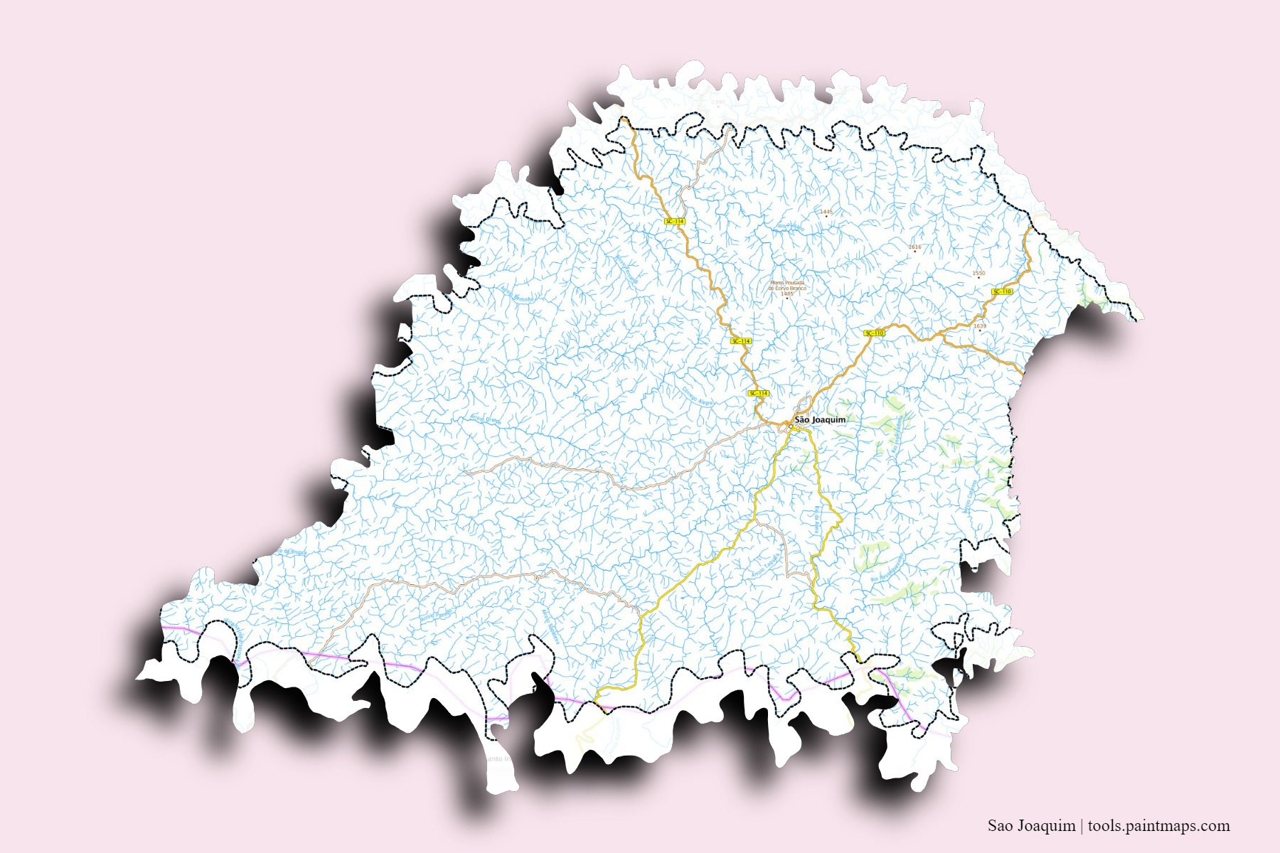 Sao Joaquim neighborhoods and villages map with 3D shadow effect