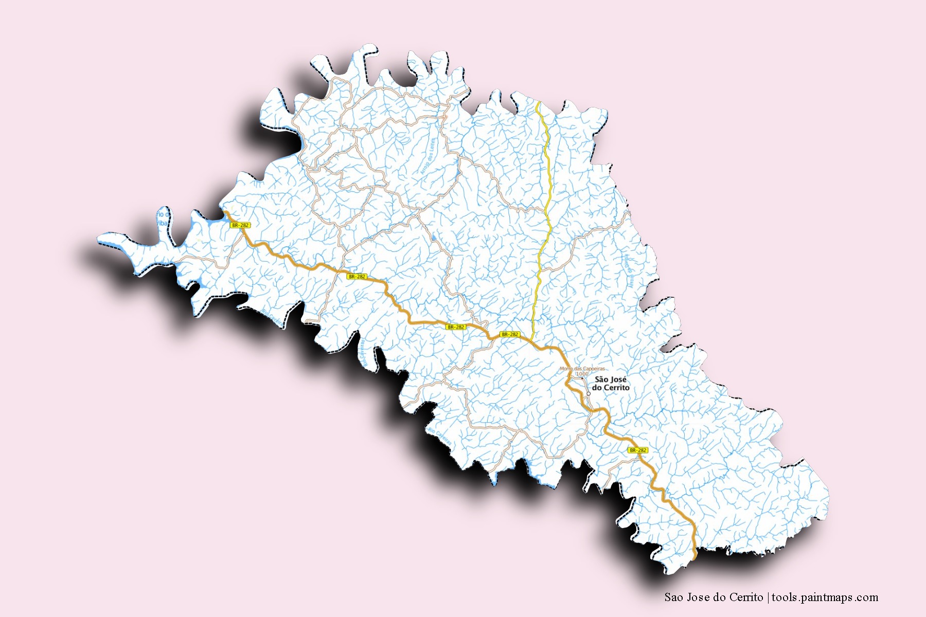 Sao Jose do Cerrito neighborhoods and villages map with 3D shadow effect