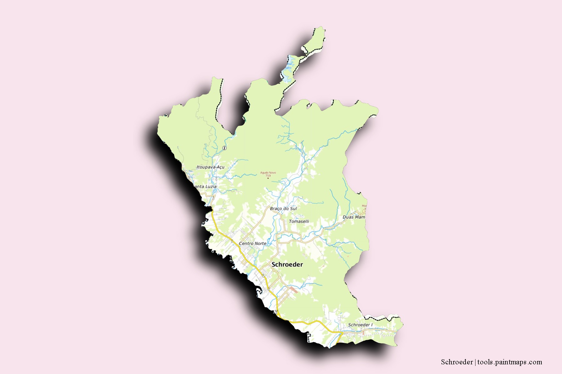 Schroeder neighborhoods and villages map with 3D shadow effect