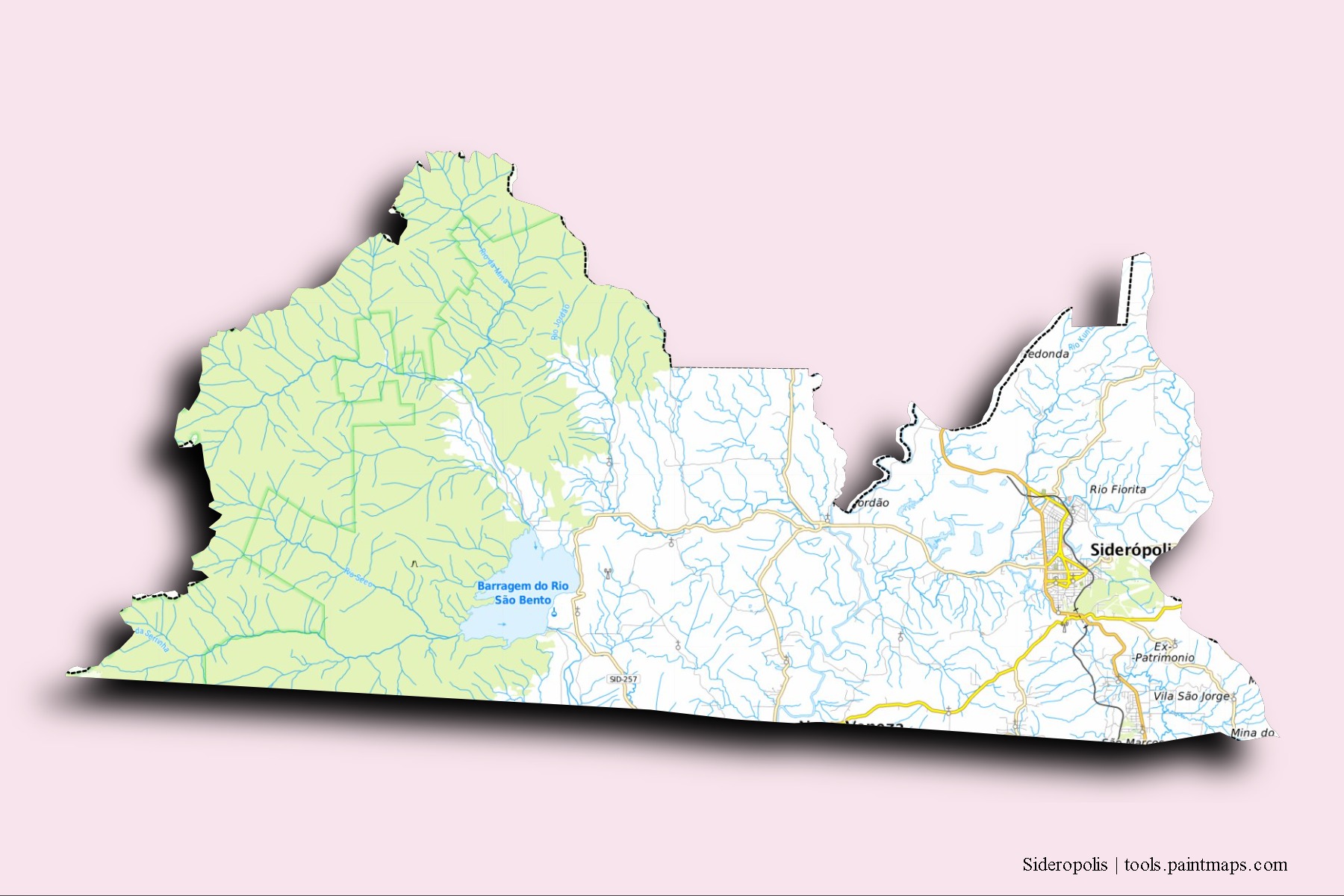 Sideropolis neighborhoods and villages map with 3D shadow effect