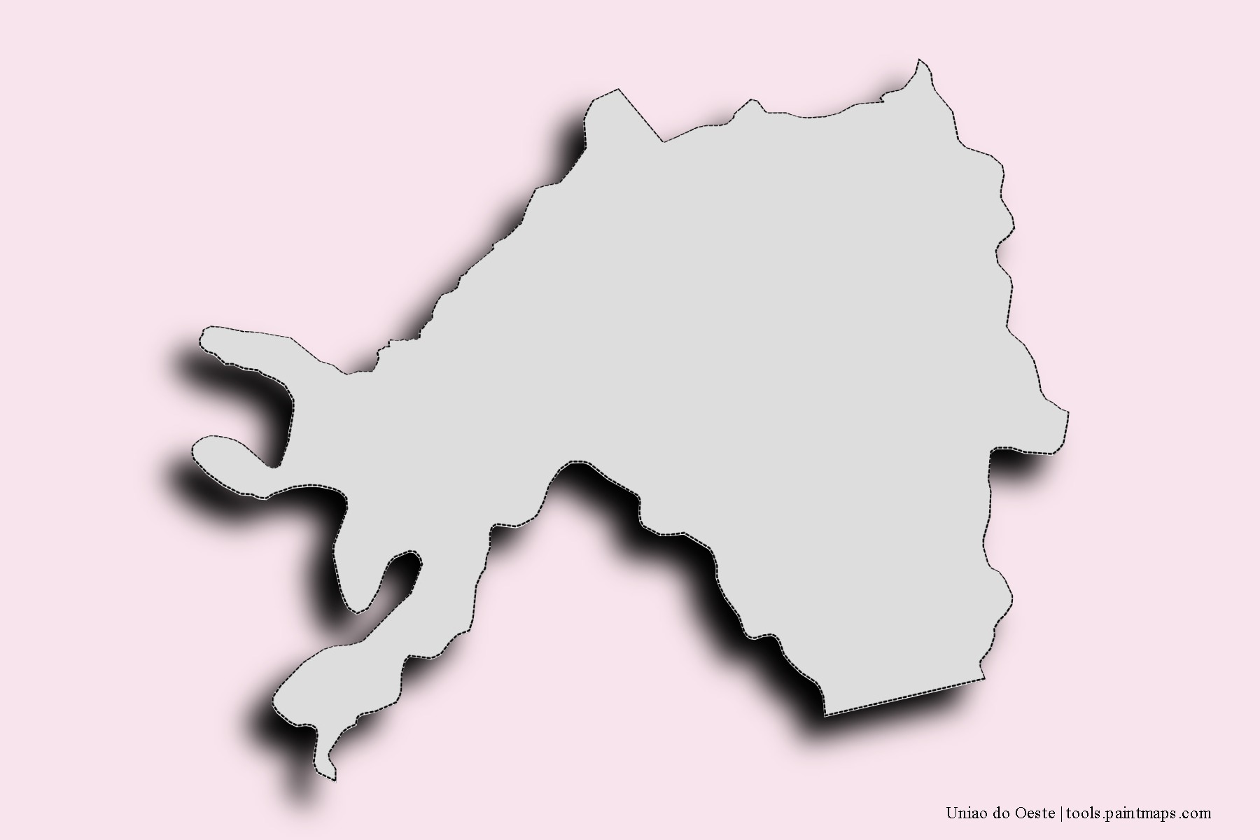 Mapa de barrios y pueblos de Uniao do Oeste con efecto de sombra 3D