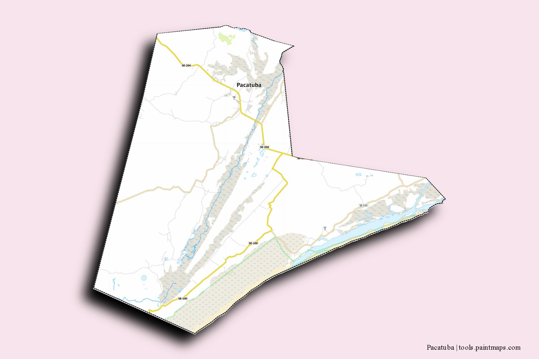 Pacatuba neighborhoods and villages map with 3D shadow effect