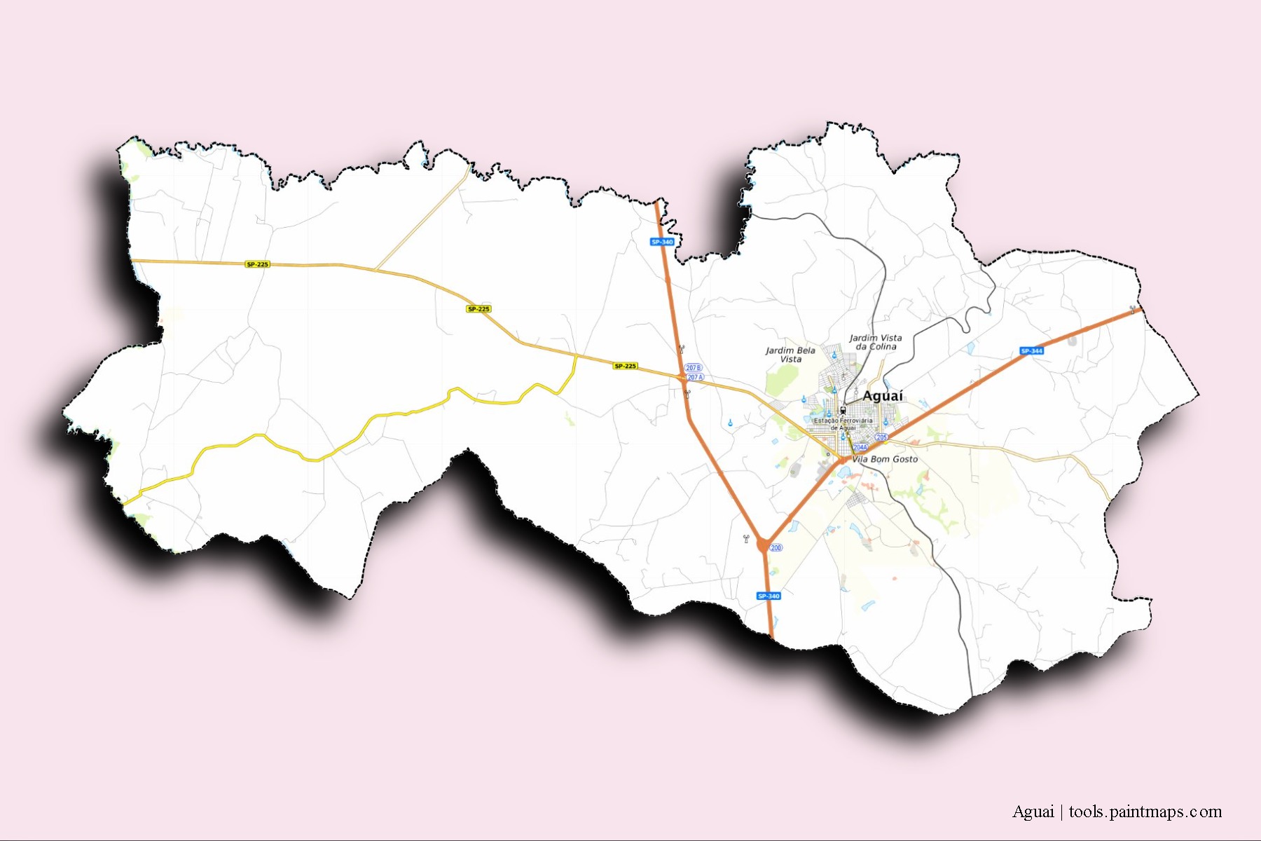 Aguai neighborhoods and villages map with 3D shadow effect