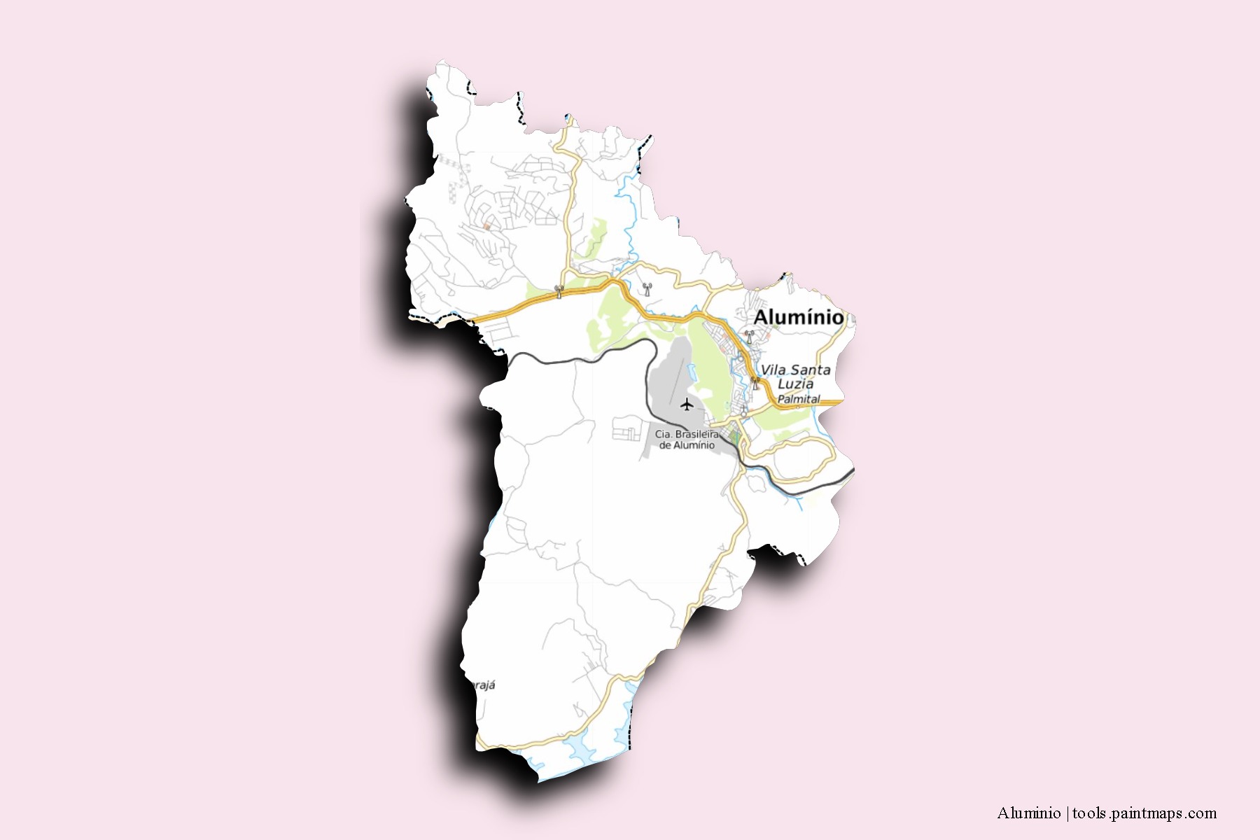 Mapa de barrios y pueblos de Aluminio con efecto de sombra 3D