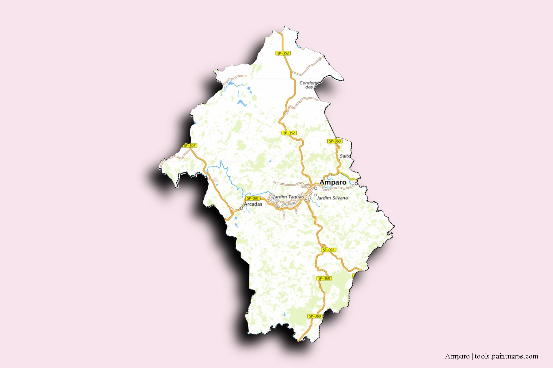 Mapa de barrios y pueblos de Amparo con efecto de sombra 3D