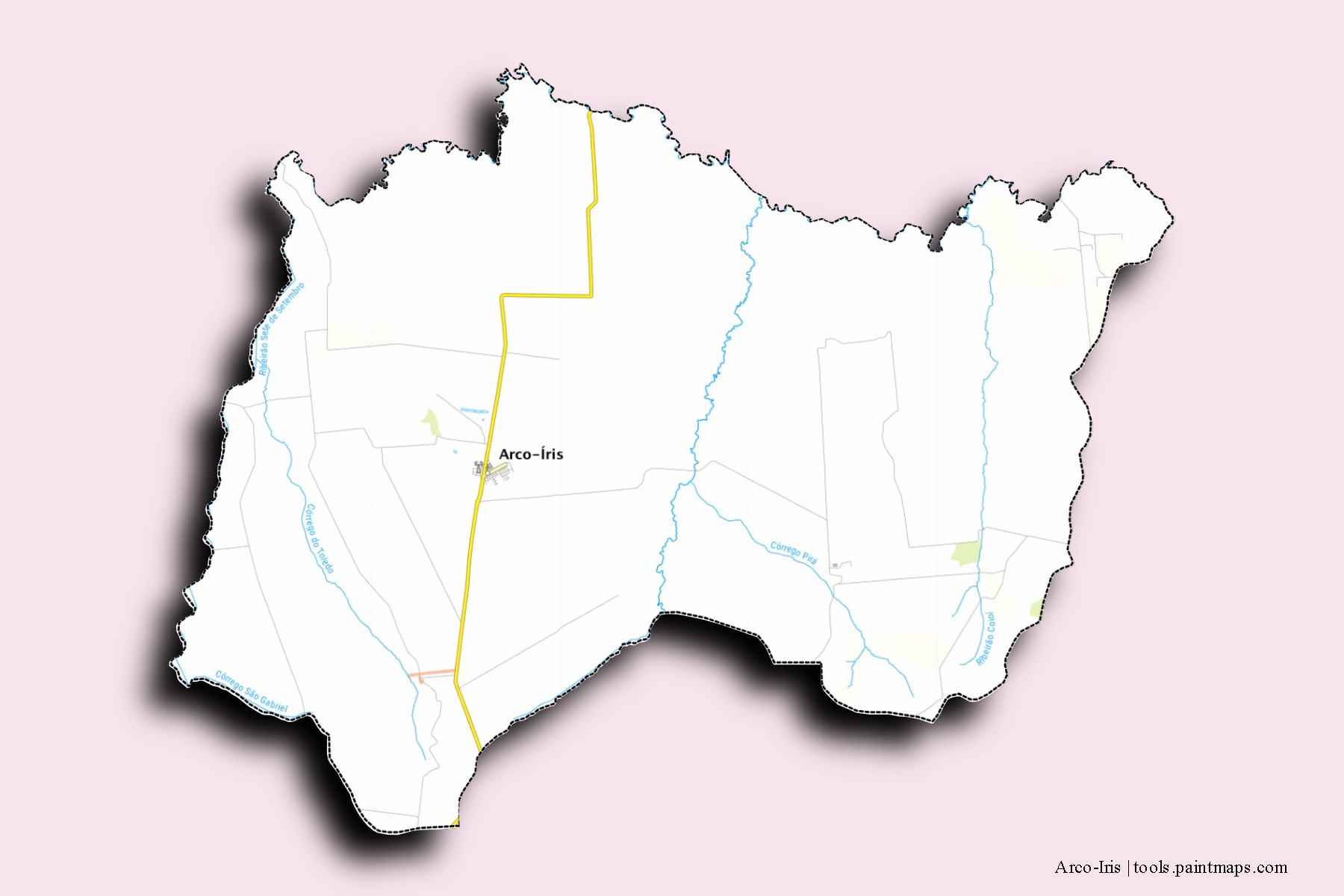 Mapa de barrios y pueblos de Arco-Iris con efecto de sombra 3D