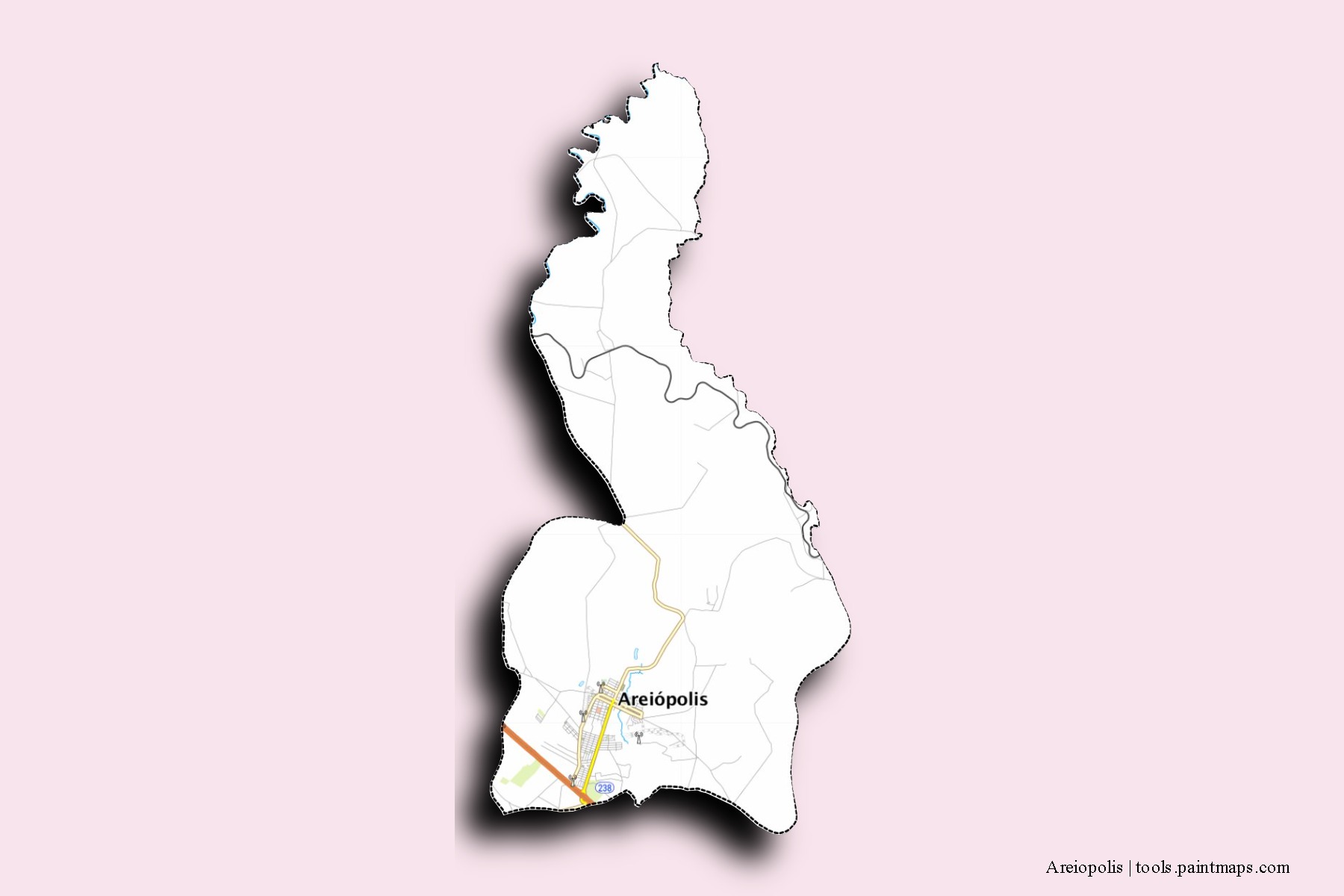 Mapa de barrios y pueblos de Areiopolis con efecto de sombra 3D