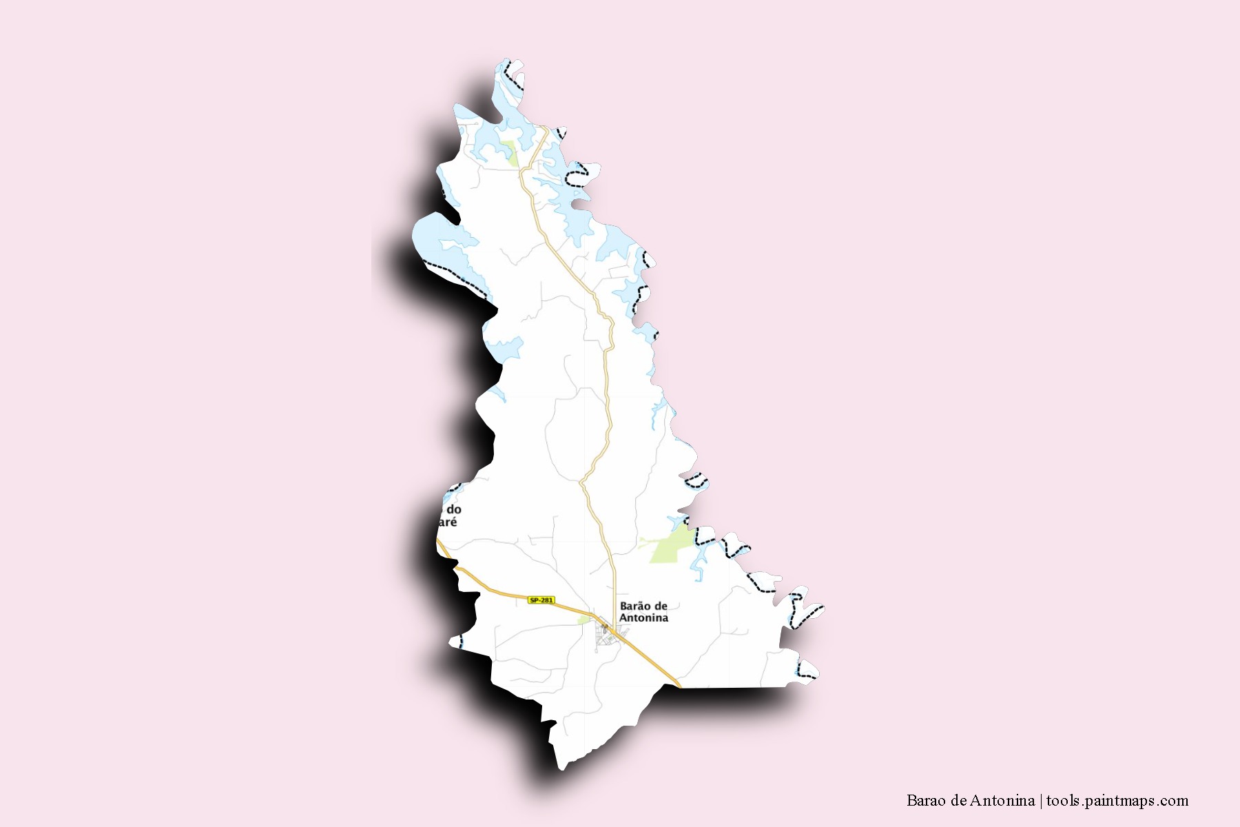 Mapa de barrios y pueblos de Barao de Antonina con efecto de sombra 3D