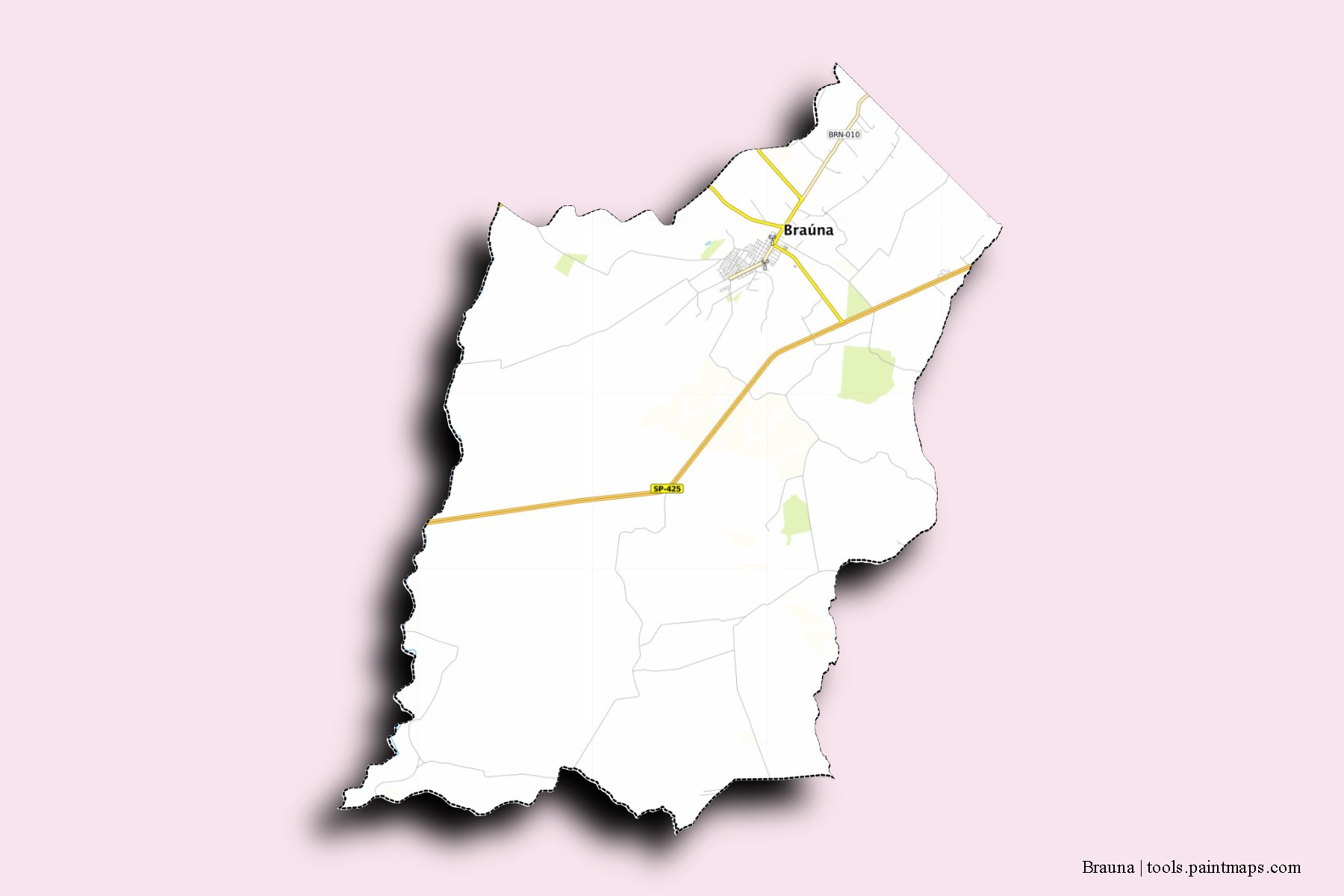 Mapa de barrios y pueblos de Brauna con efecto de sombra 3D