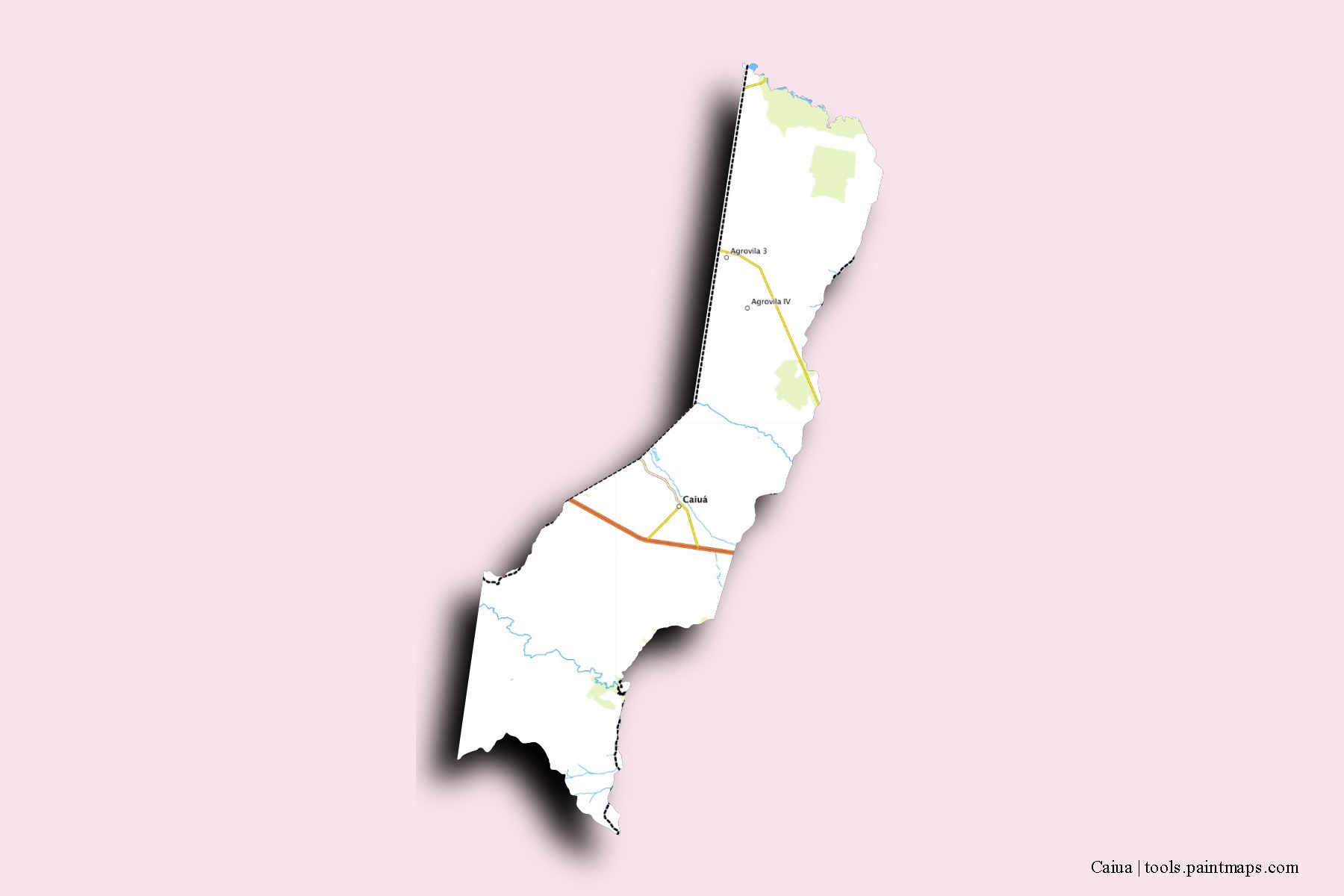 Mapa de barrios y pueblos de Caiua con efecto de sombra 3D