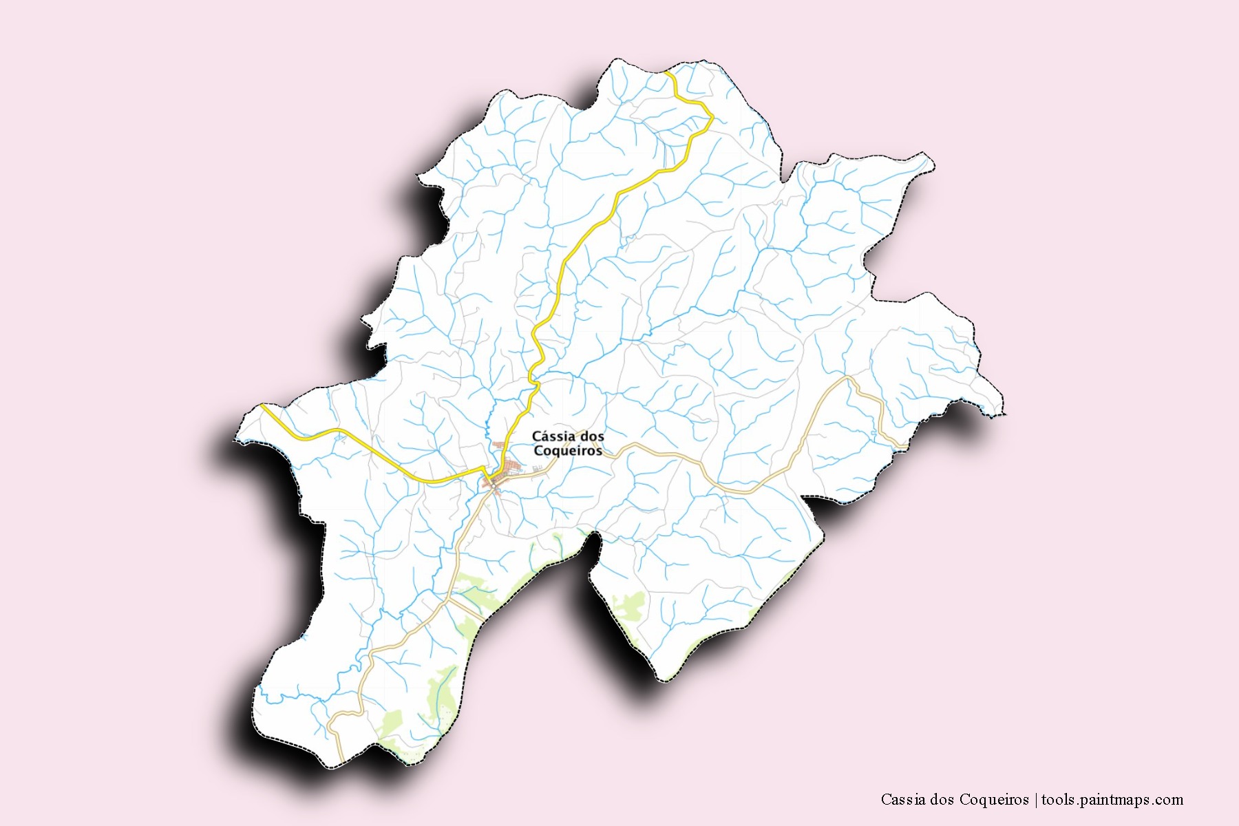 Cassia dos Coqueiros neighborhoods and villages map with 3D shadow effect