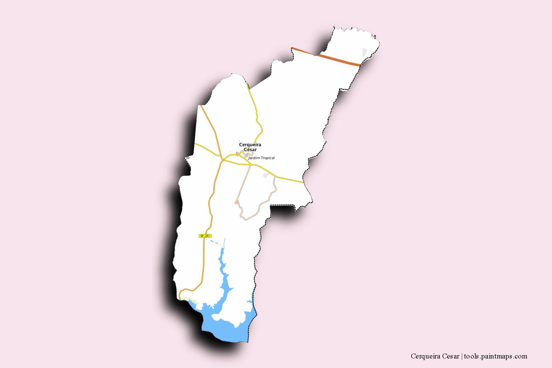 Mapa de barrios y pueblos de Cerqueira Cesar con efecto de sombra 3D