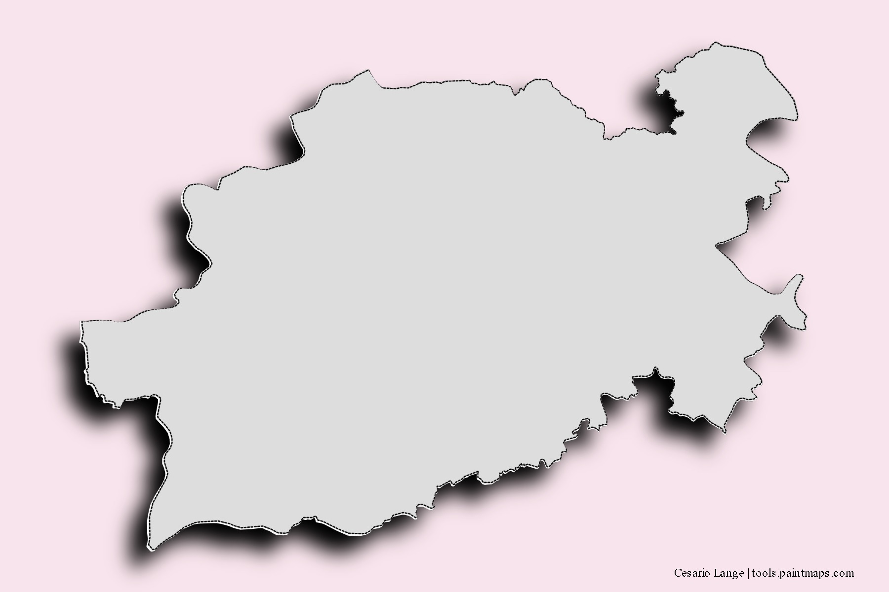 Mapa de barrios y pueblos de Cesario Lange con efecto de sombra 3D