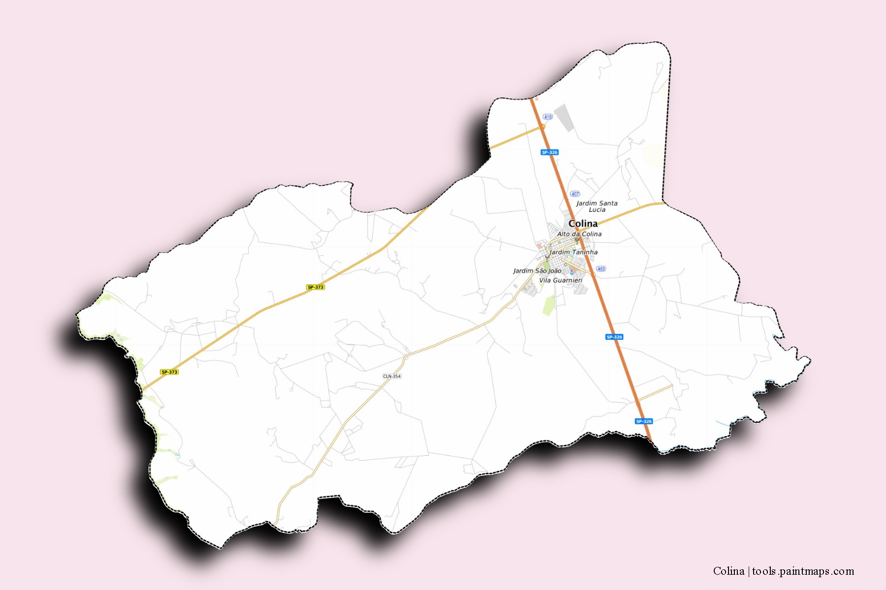 Mapa de barrios y pueblos de Colina con efecto de sombra 3D