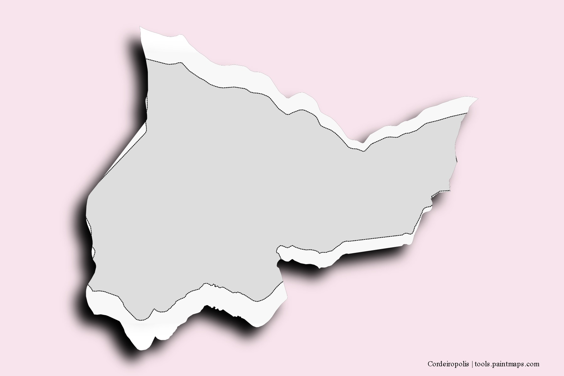 Mapa de barrios y pueblos de Cordeiropolis con efecto de sombra 3D