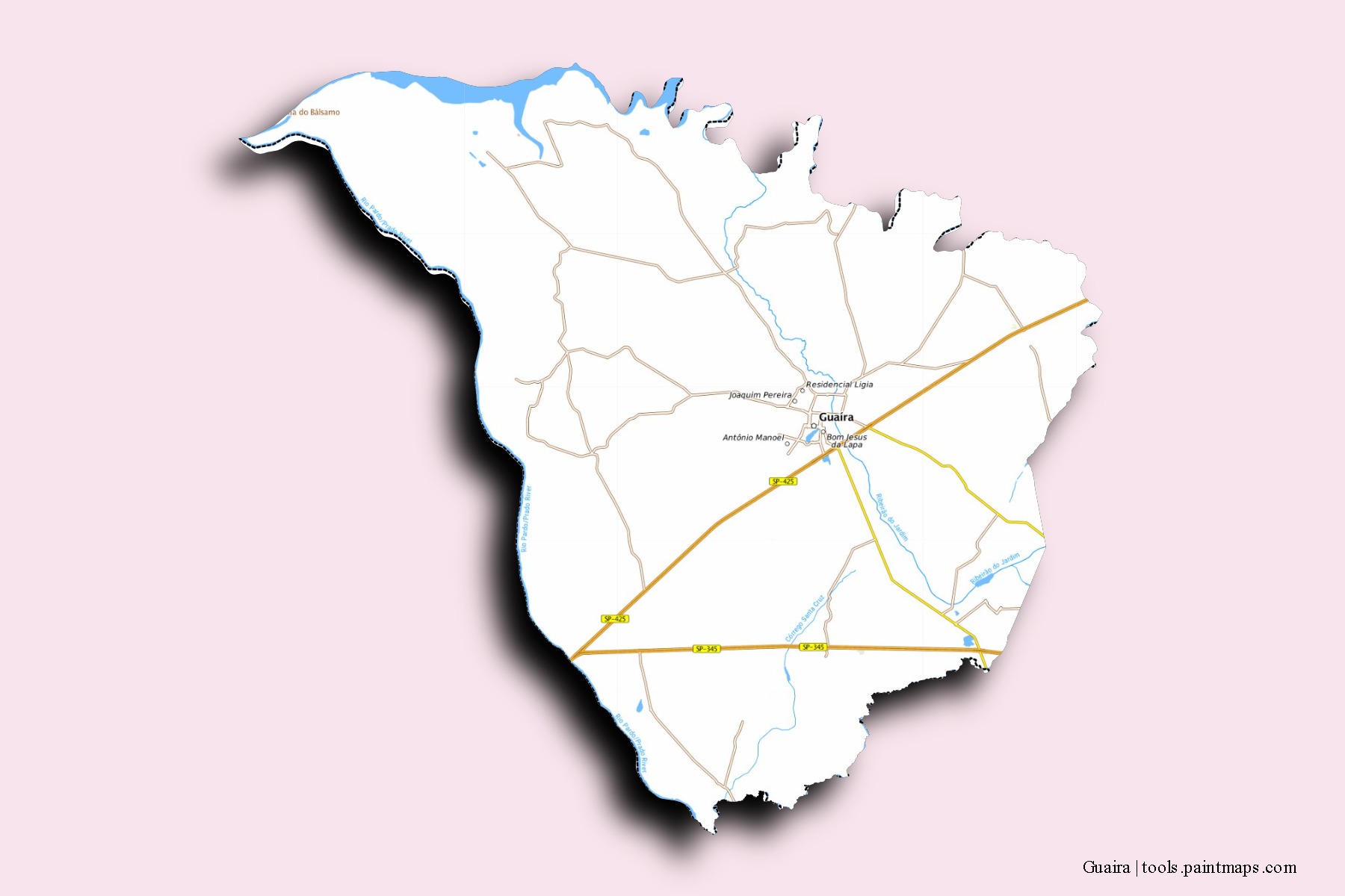 Mapa de barrios y pueblos de Guaira con efecto de sombra 3D