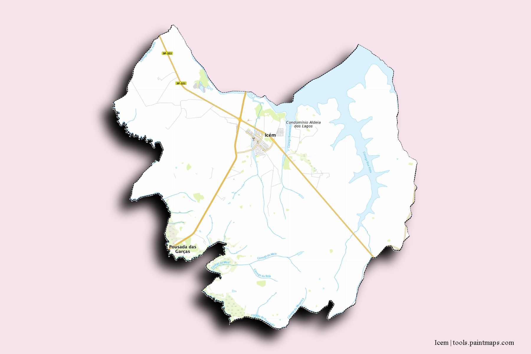 Mapa de barrios y pueblos de Icem con efecto de sombra 3D