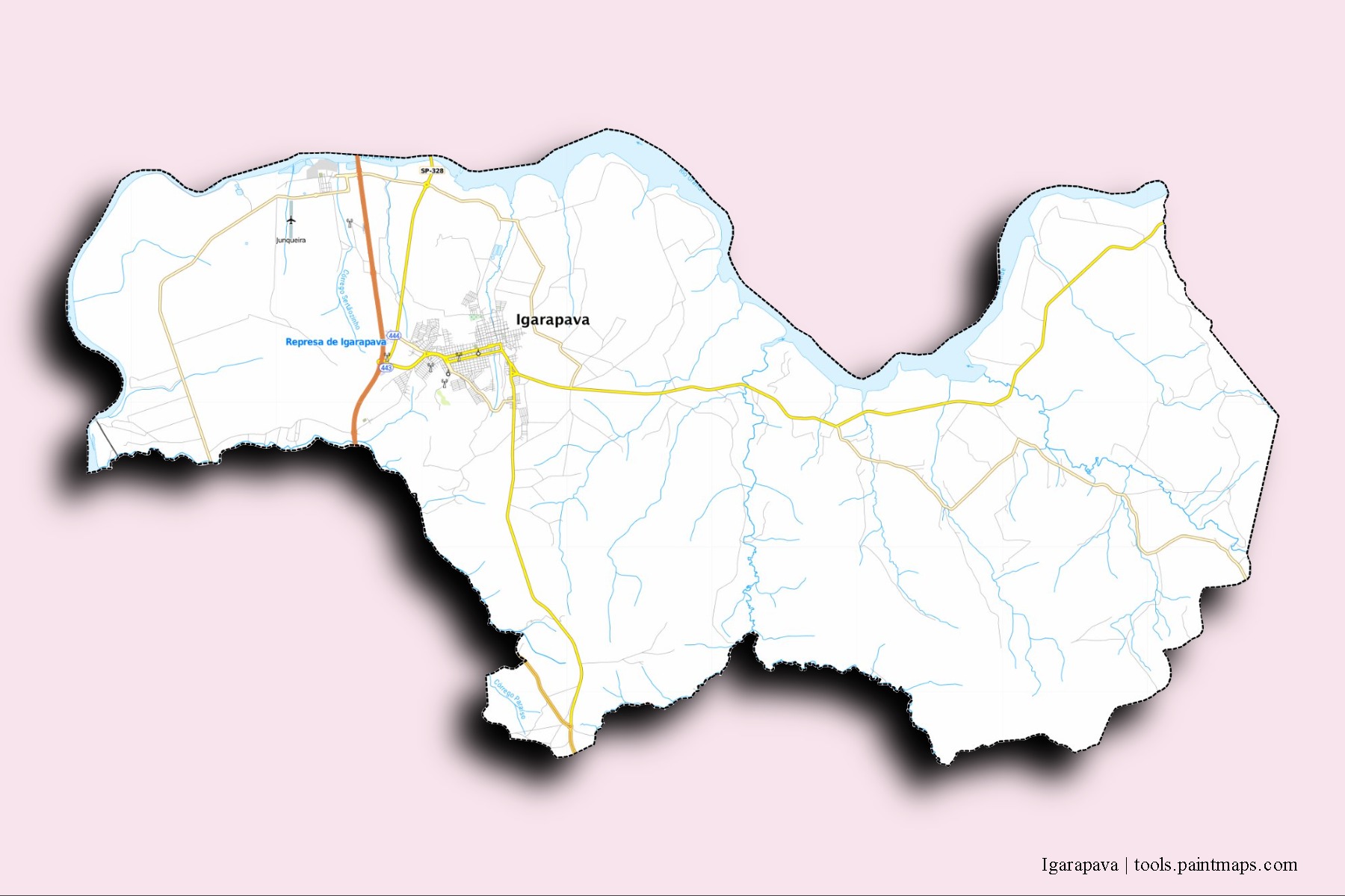 Igarapava neighborhoods and villages map with 3D shadow effect