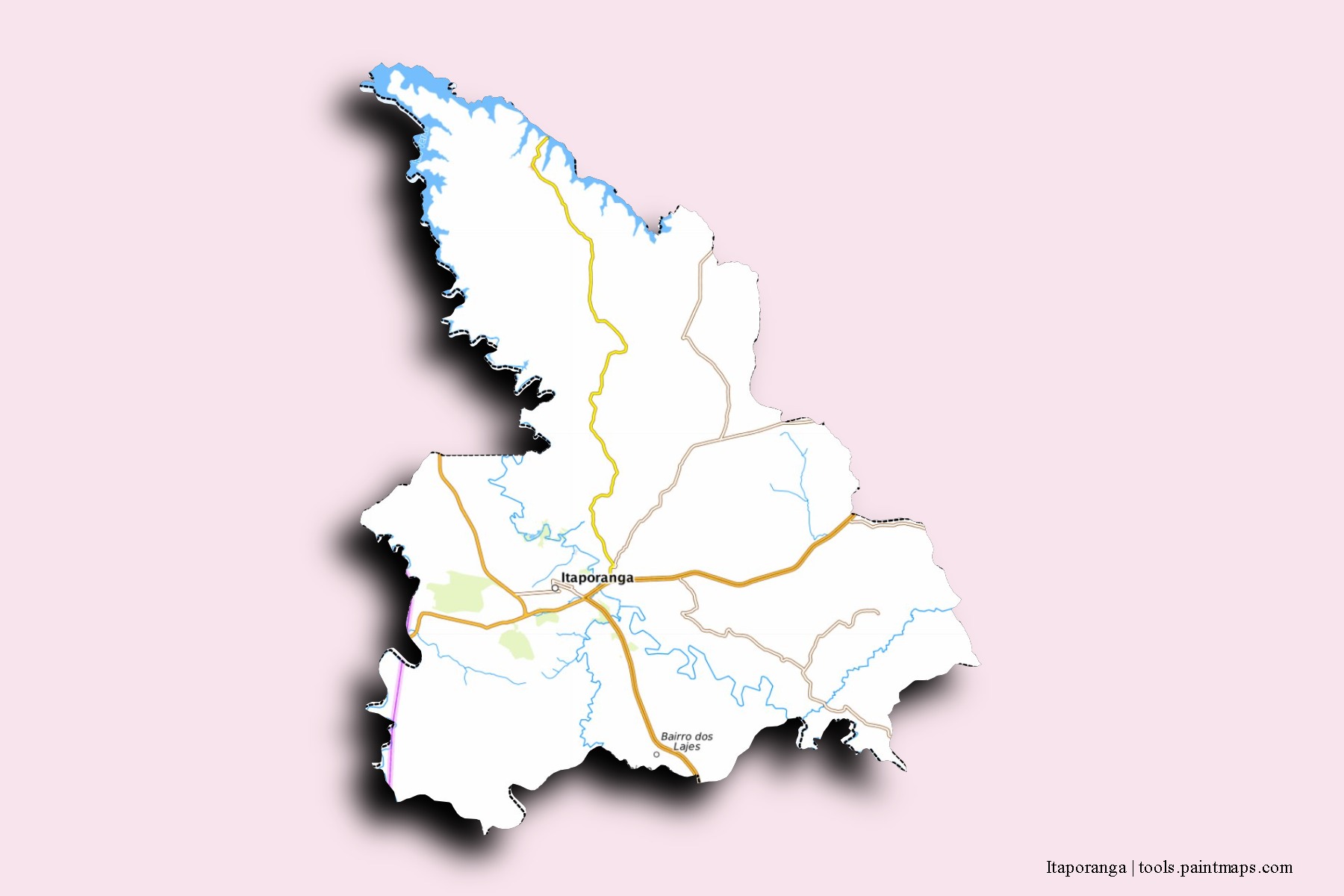 Mapa de barrios y pueblos de Itaporanga con efecto de sombra 3D