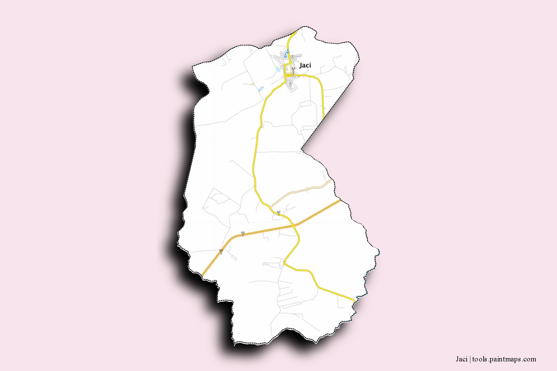 Mapa de barrios y pueblos de Jaci con efecto de sombra 3D