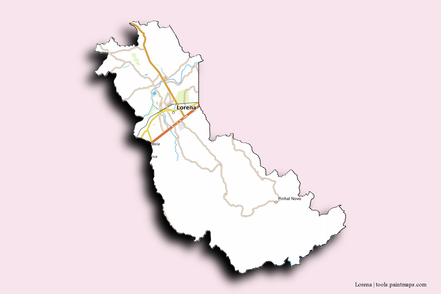 Mapa de barrios y pueblos de Lorena con efecto de sombra 3D