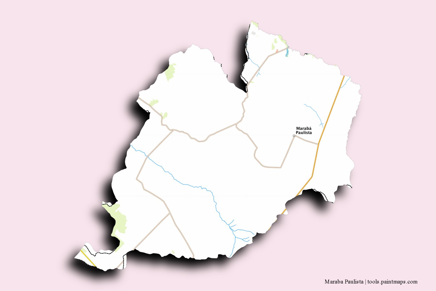 Mapa de barrios y pueblos de Maraba Paulista con efecto de sombra 3D