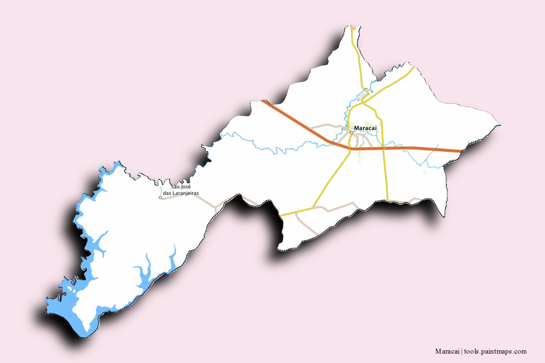 Mapa de barrios y pueblos de Maracai con efecto de sombra 3D
