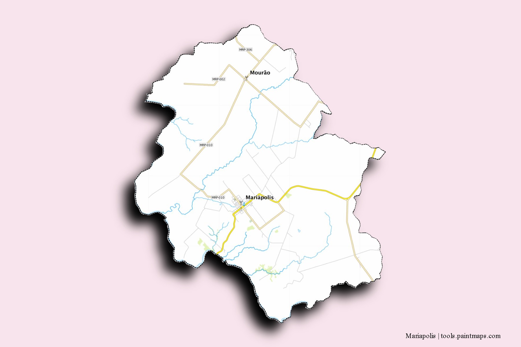 Mapa de barrios y pueblos de Mariapolis con efecto de sombra 3D