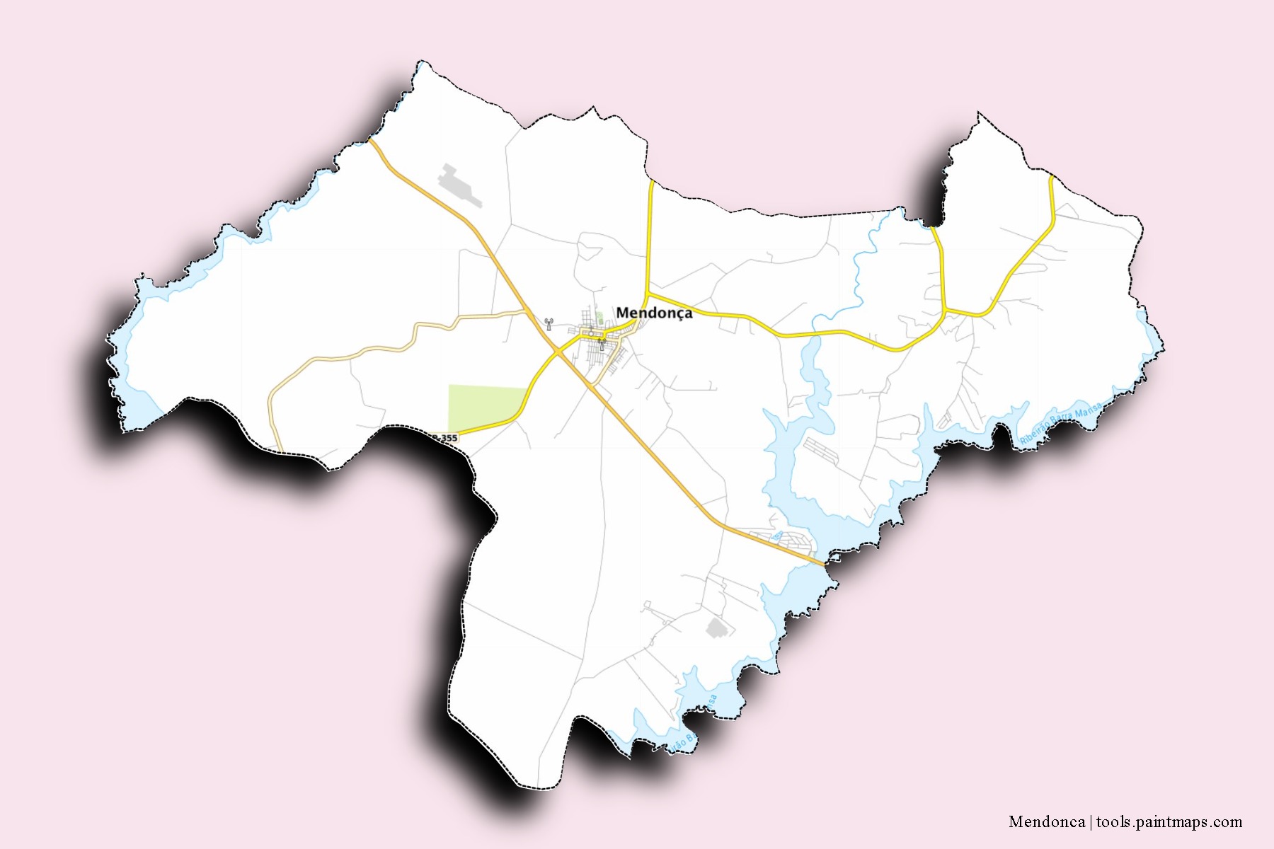 Mapa de barrios y pueblos de Mendonca con efecto de sombra 3D