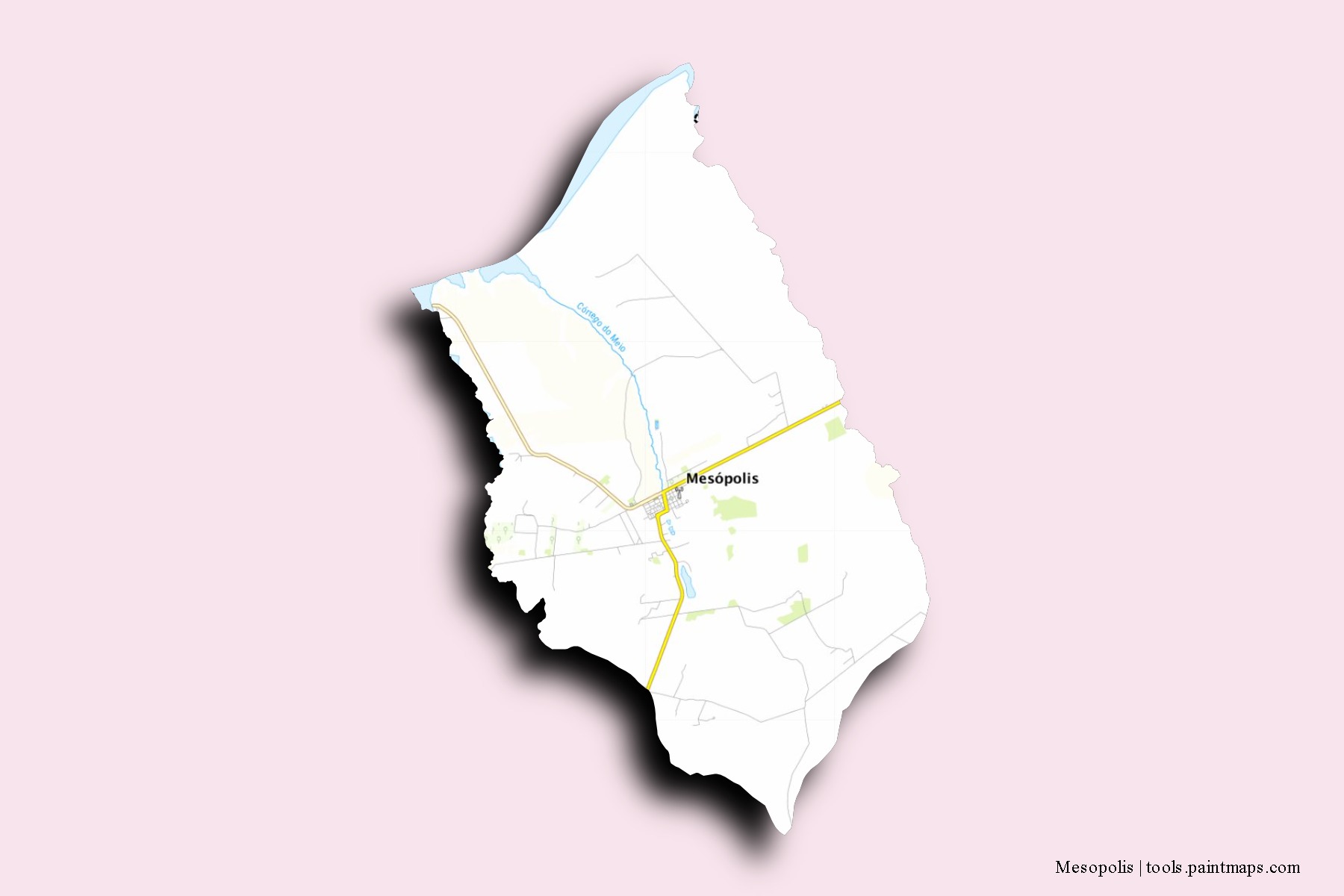 Mapa de barrios y pueblos de Mesopolis con efecto de sombra 3D