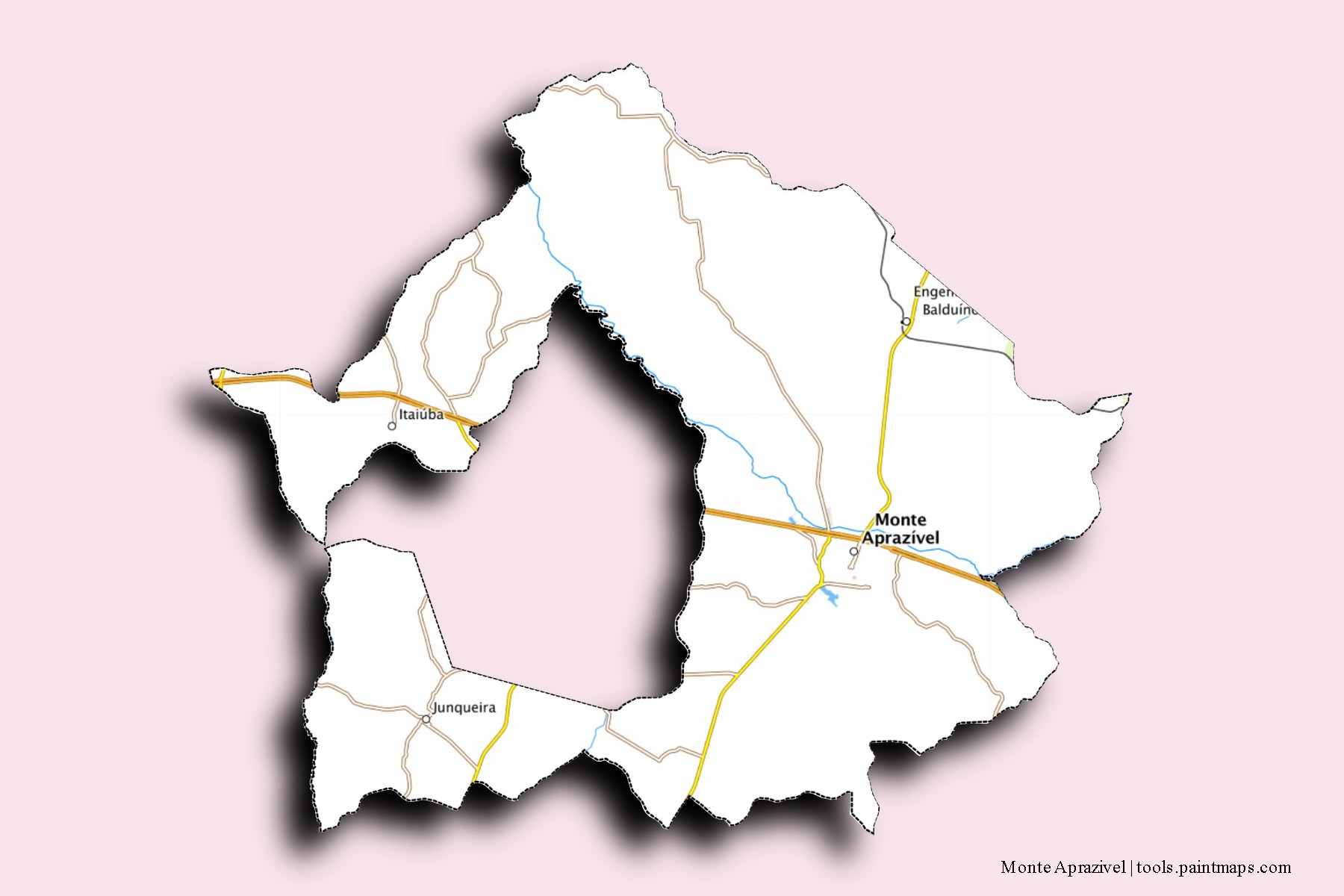 Mapa de barrios y pueblos de Monte Aprazivel con efecto de sombra 3D