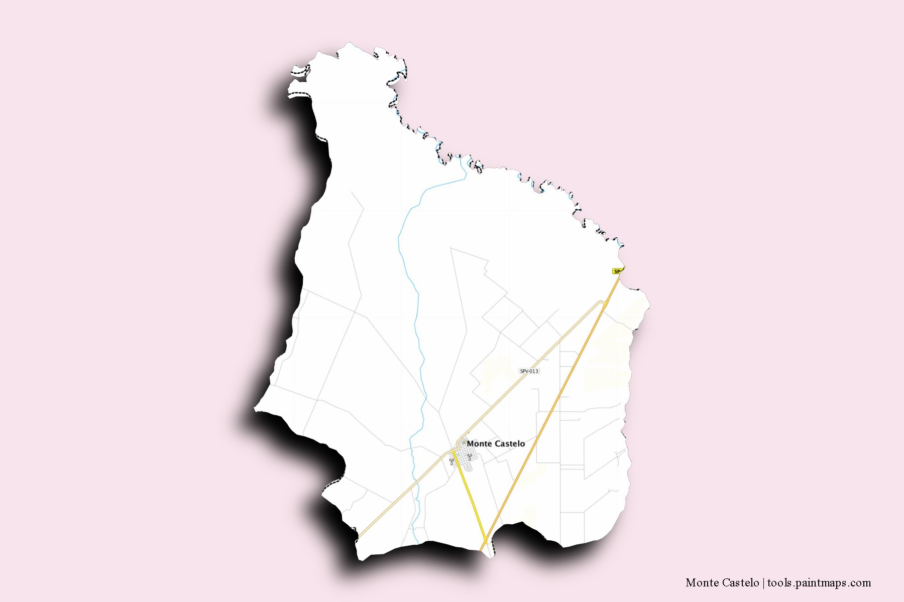 Mapa de barrios y pueblos de Monte Castelo con efecto de sombra 3D