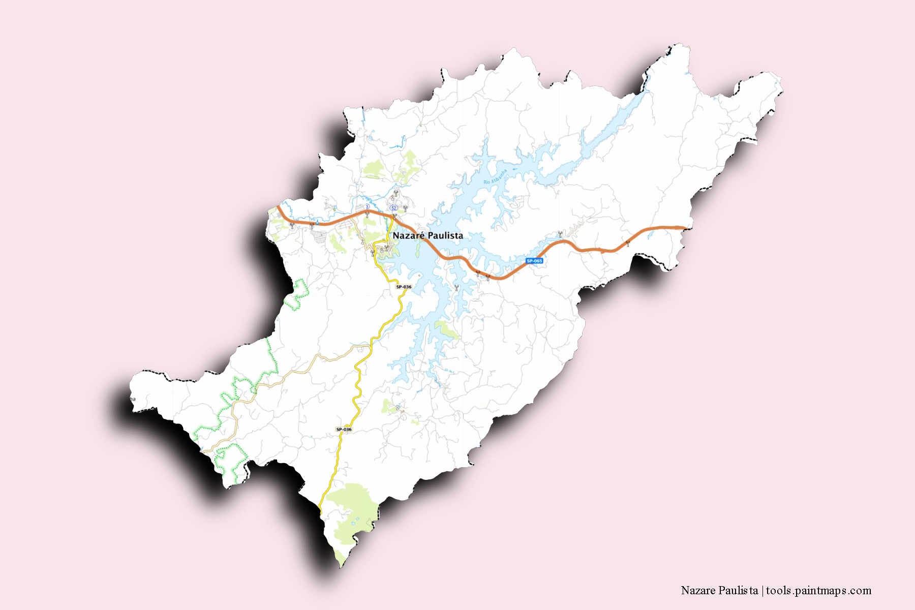 Nazare Paulista neighborhoods and villages map with 3D shadow effect
