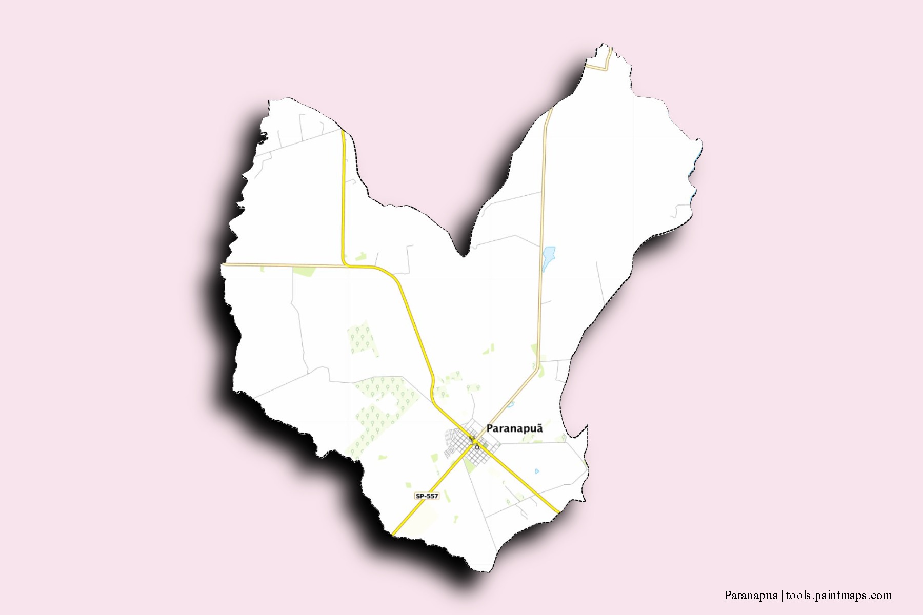 Mapa de barrios y pueblos de Paranapua con efecto de sombra 3D