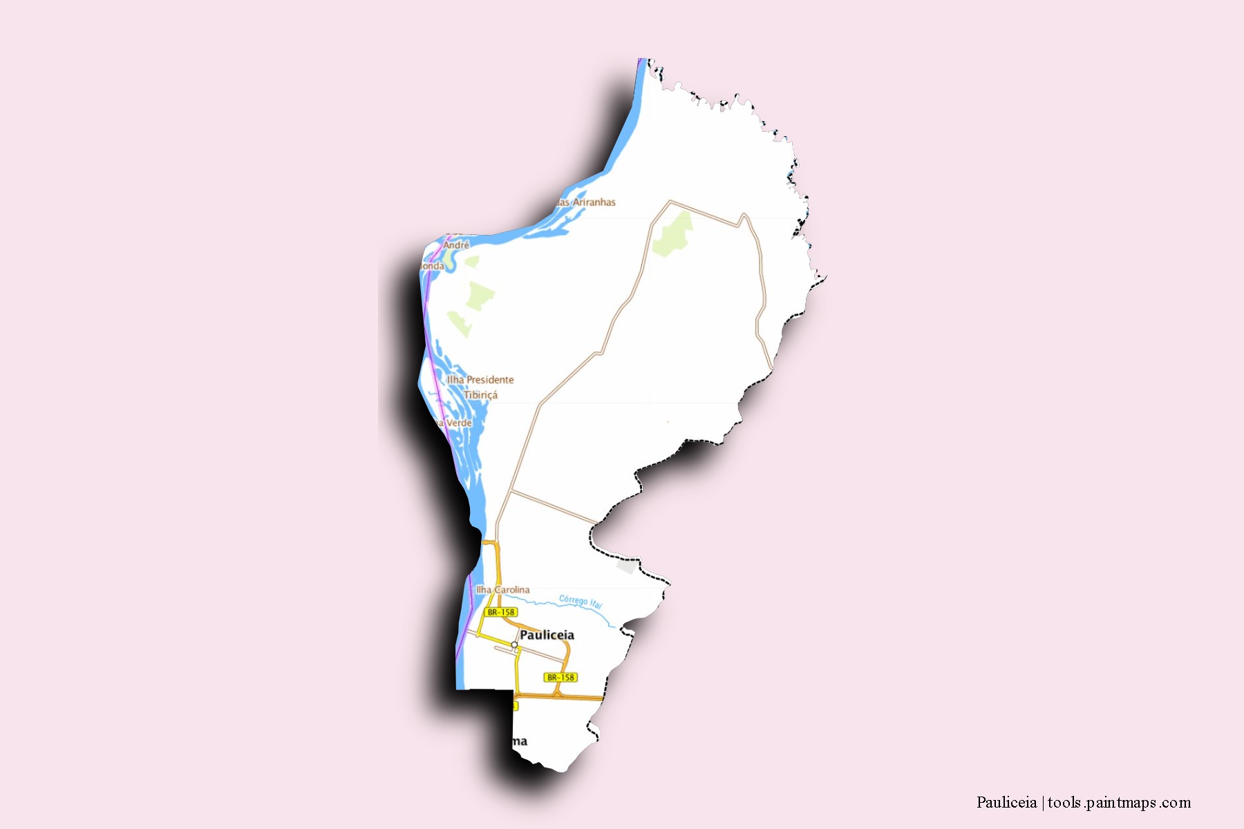 Pauliceia neighborhoods and villages map with 3D shadow effect