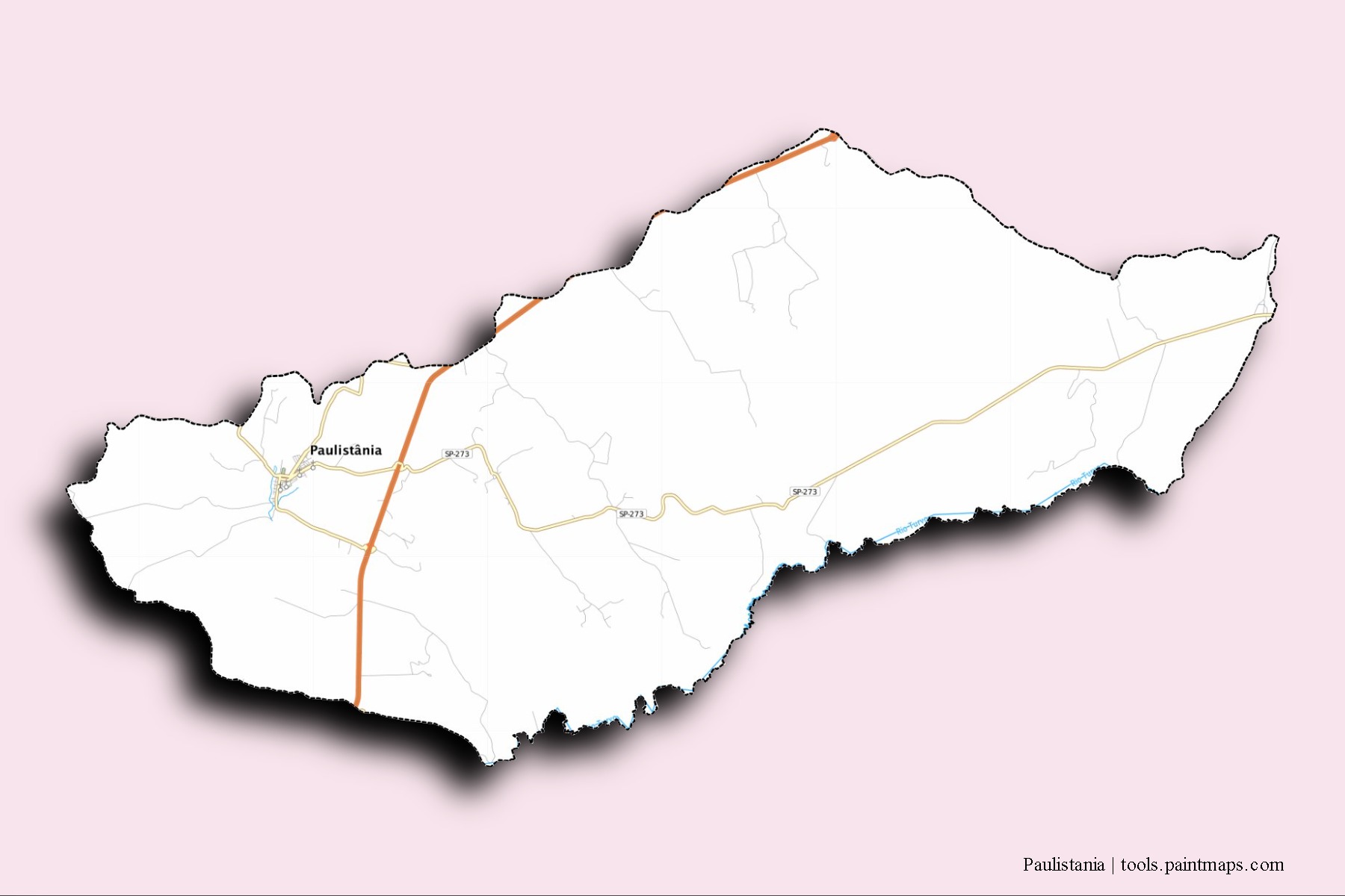 Mapa de barrios y pueblos de Paulistania con efecto de sombra 3D