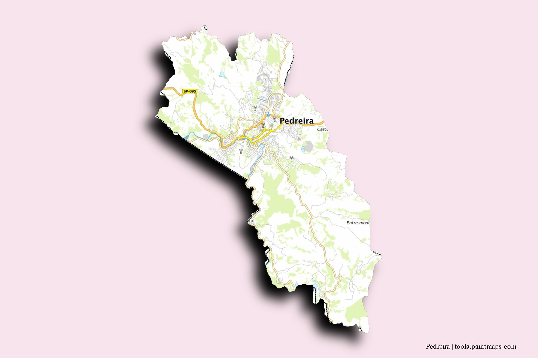 Mapa de barrios y pueblos de Pedreira con efecto de sombra 3D