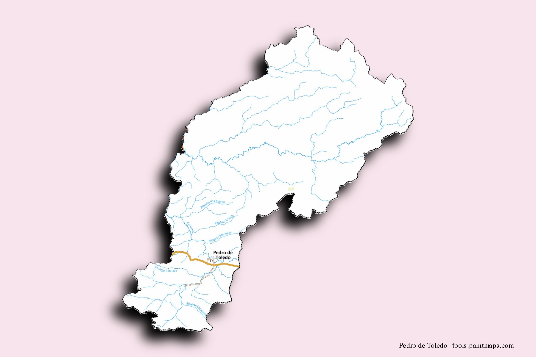 Mapa de barrios y pueblos de Pedro de Toledo con efecto de sombra 3D