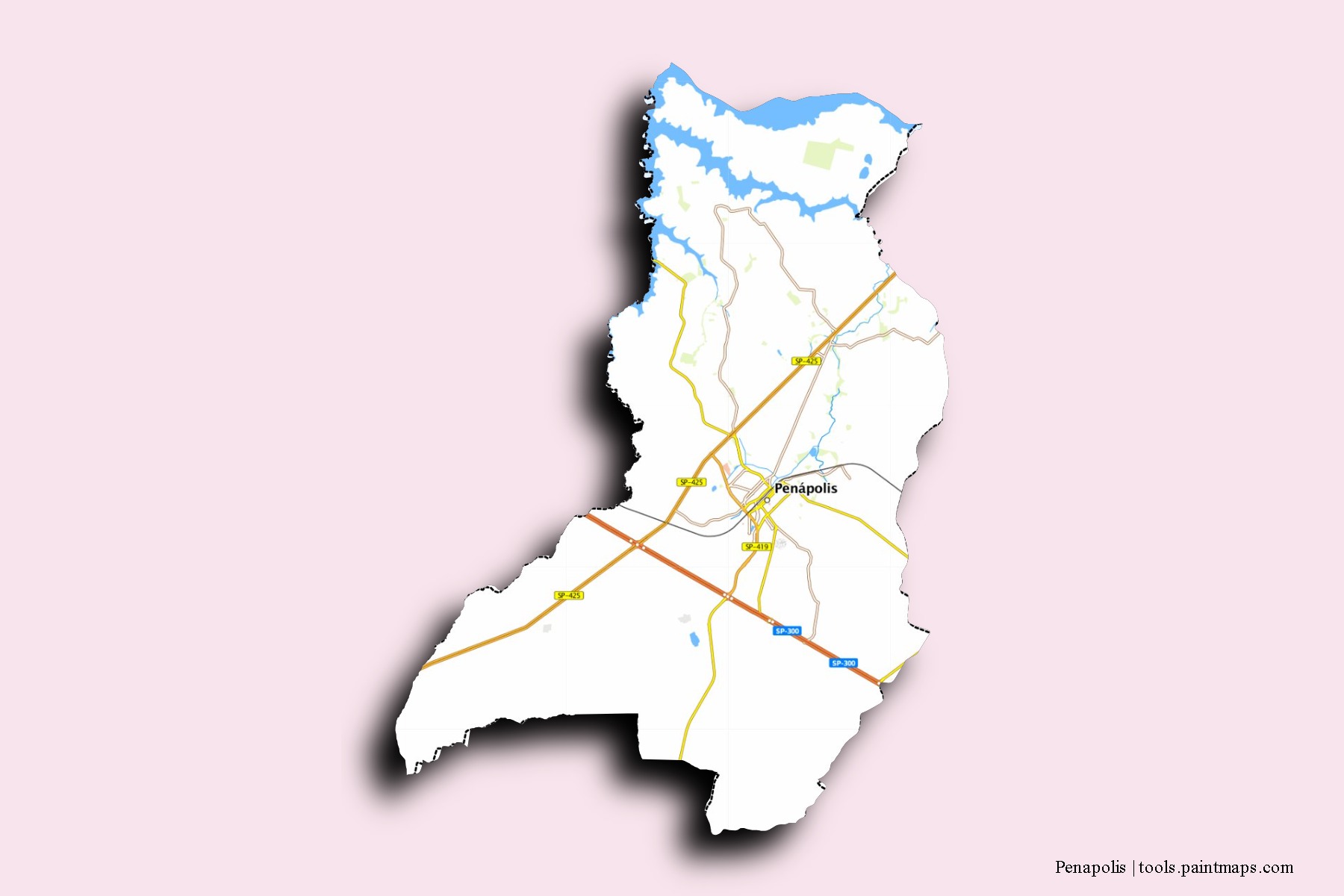 Mapa de barrios y pueblos de Penapolis con efecto de sombra 3D