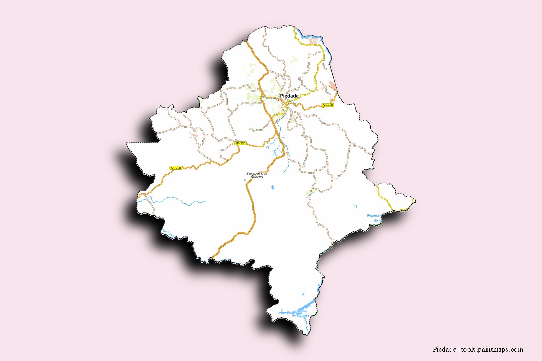 Mapa de barrios y pueblos de Piedade con efecto de sombra 3D