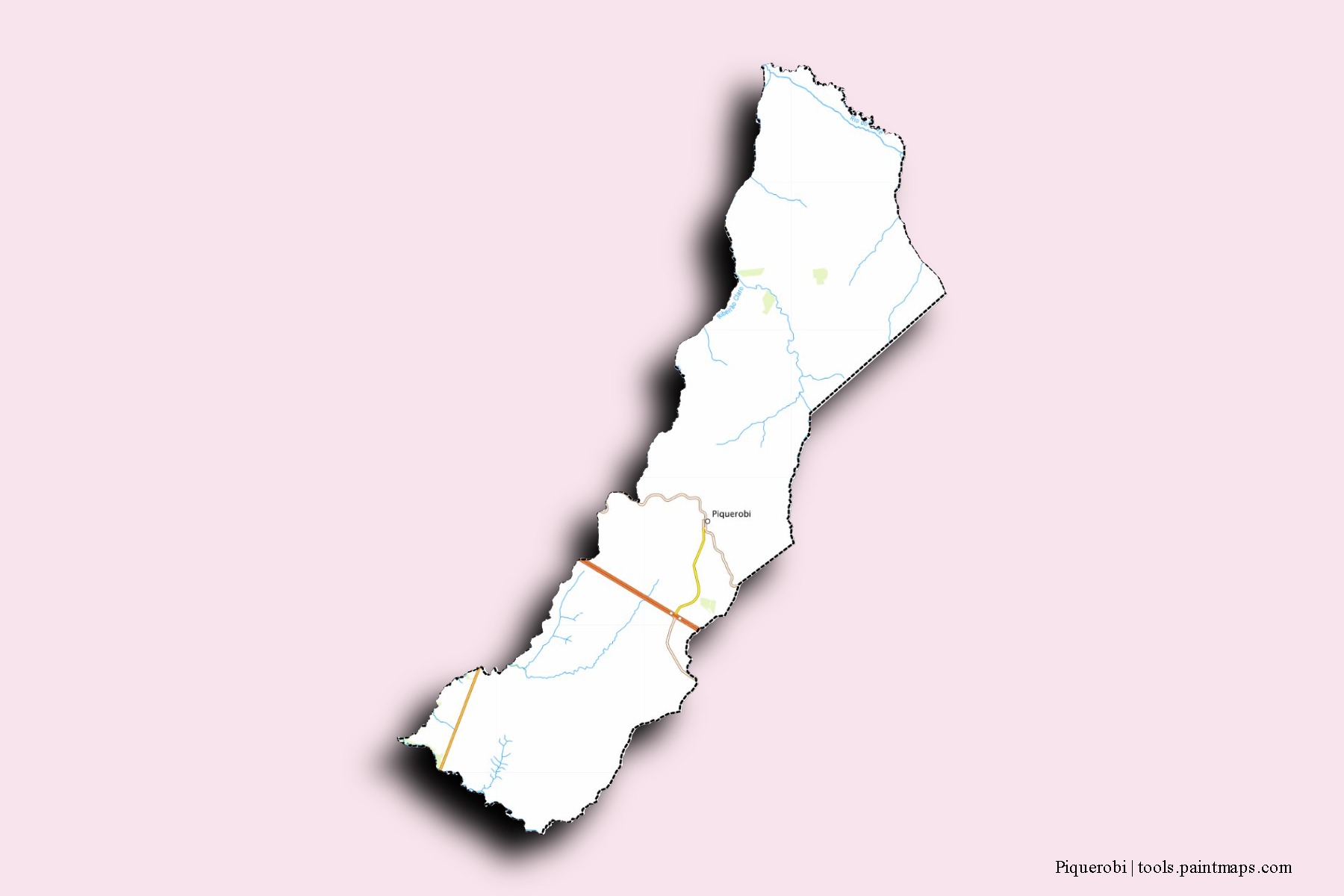 Mapa de barrios y pueblos de Piquerobi con efecto de sombra 3D