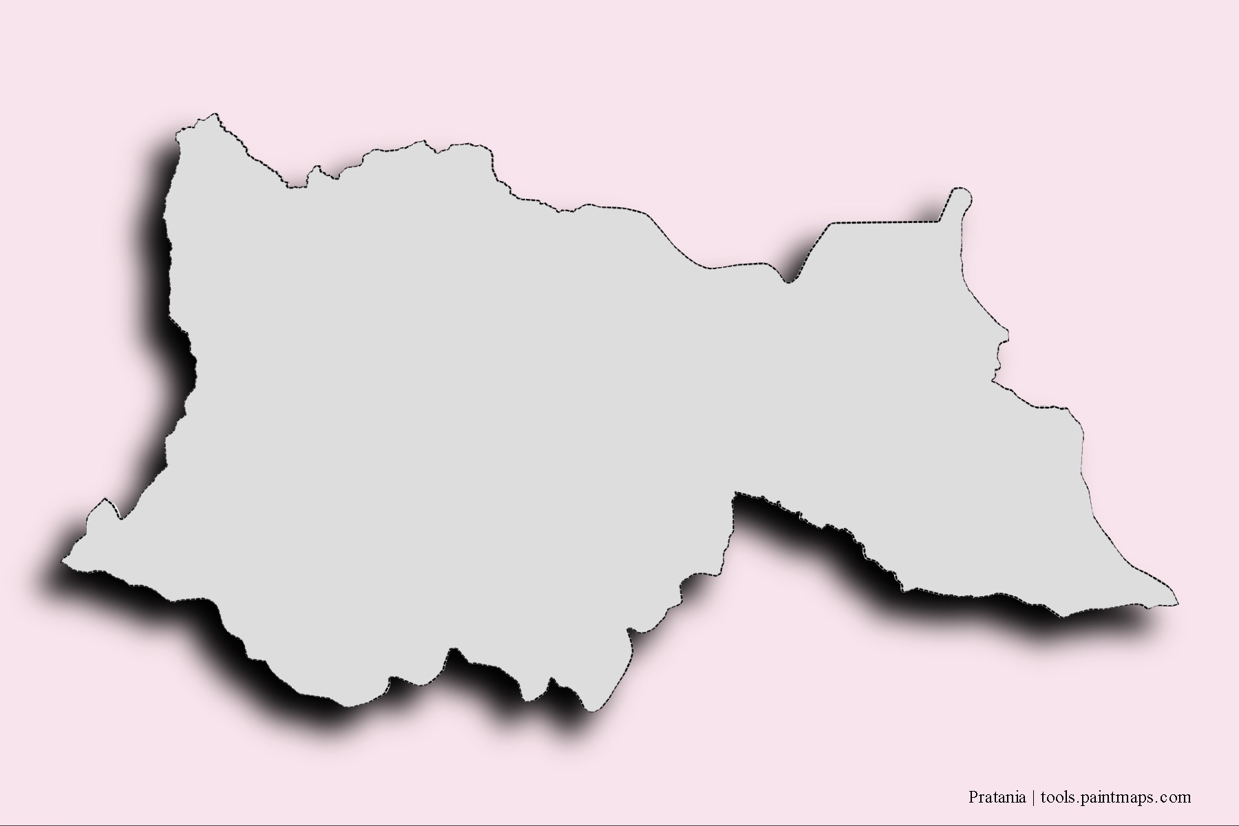 Mapa de barrios y pueblos de Pratania con efecto de sombra 3D