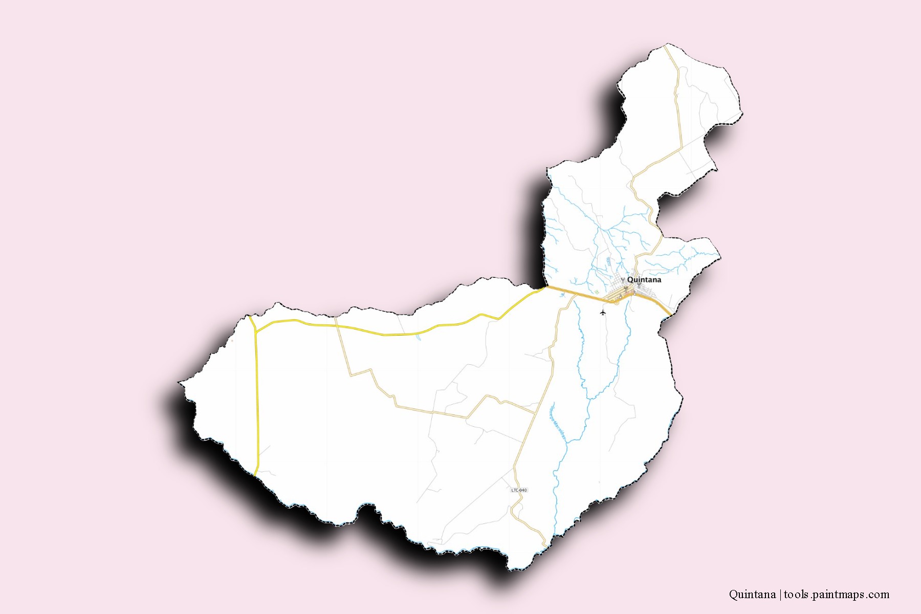 Mapa de barrios y pueblos de Quintana con efecto de sombra 3D