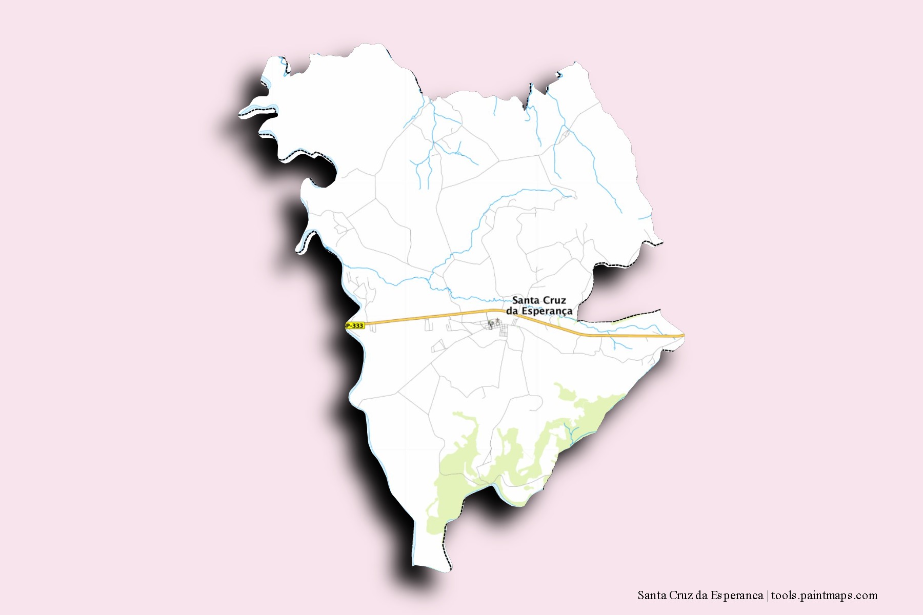 Mapa de barrios y pueblos de Santa Cruz da Esperanca con efecto de sombra 3D