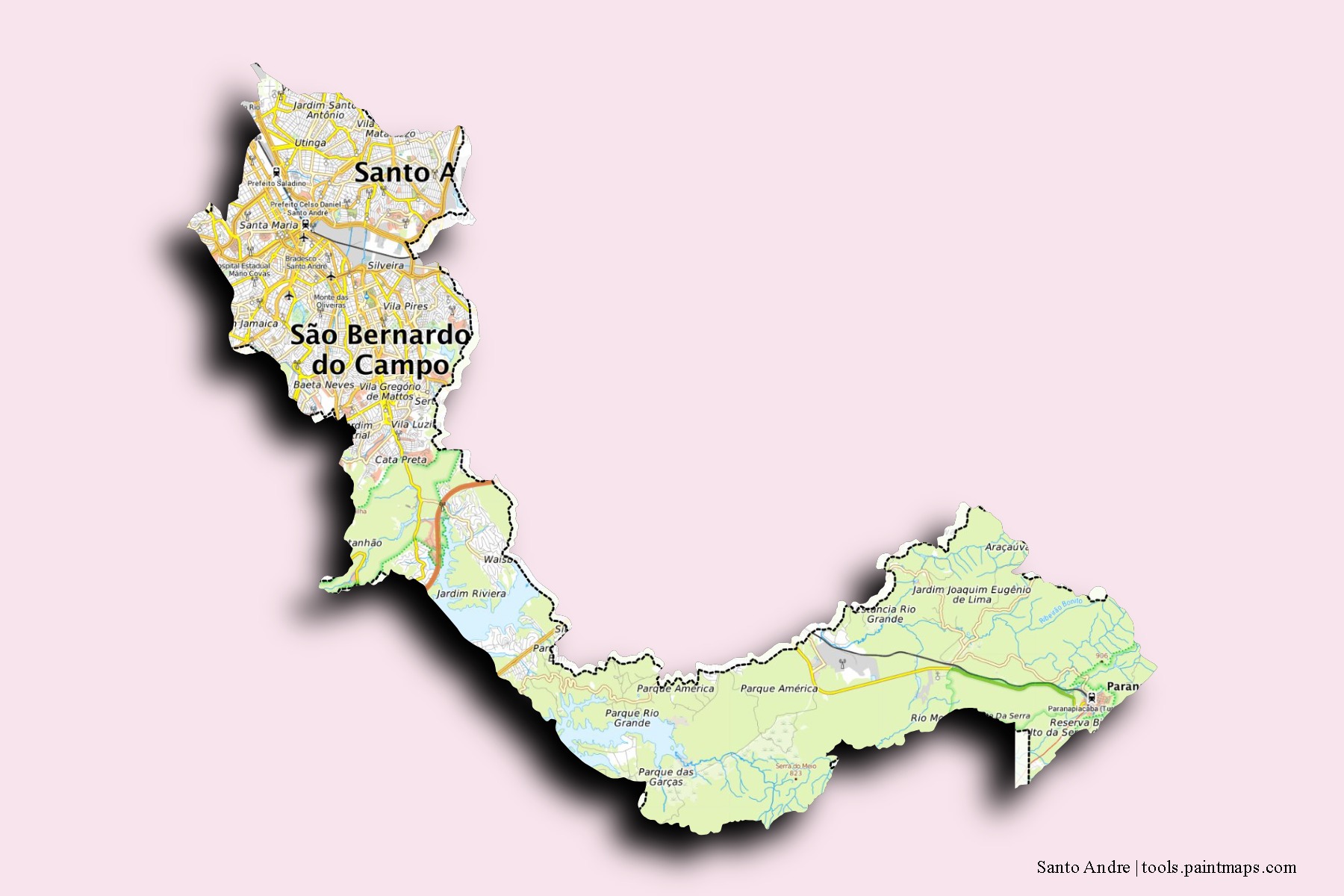 3D gölge efektli Santo Andre mahalleleri ve köyleri haritası