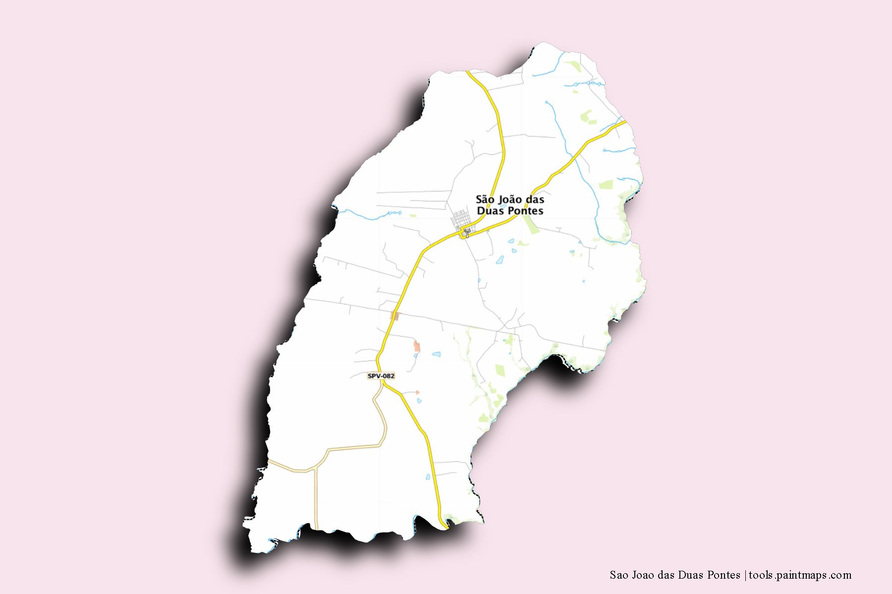 Mapa de barrios y pueblos de Sao Joao das Duas Pontes con efecto de sombra 3D